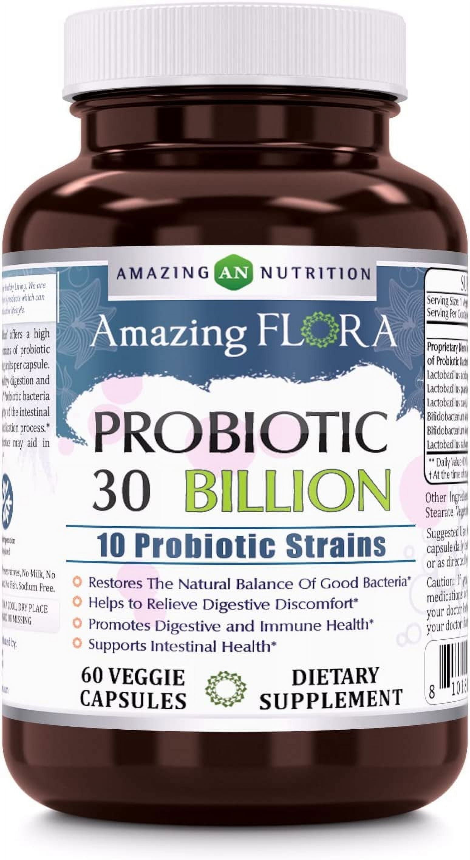 Probiotic 10 Best Probiotics Strains 30 Billion 60 Veggie Capsules Supplement | Supports Better Digestive & Gut Health | Non-Gmo | Gluten Free | Suitable for Vegetarians | Made in USA