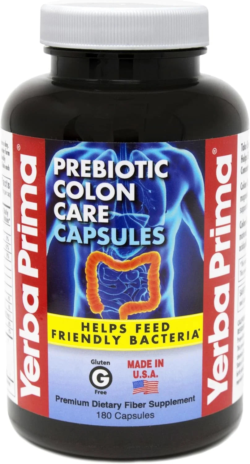 Prebiotics Colon Care Fiber Caps, 180 Capsules - Five Forms of Fiber plus FOS Pre-Biotics - Dietary Health Supplement - Healthy Soluble & Insoluble Fibers for Regularity