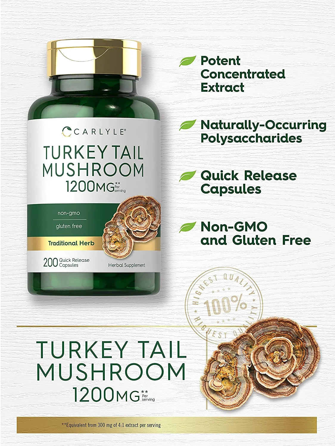 Turkey Tail Mushroom Extract | 1200Mg | 200 Capsules | by