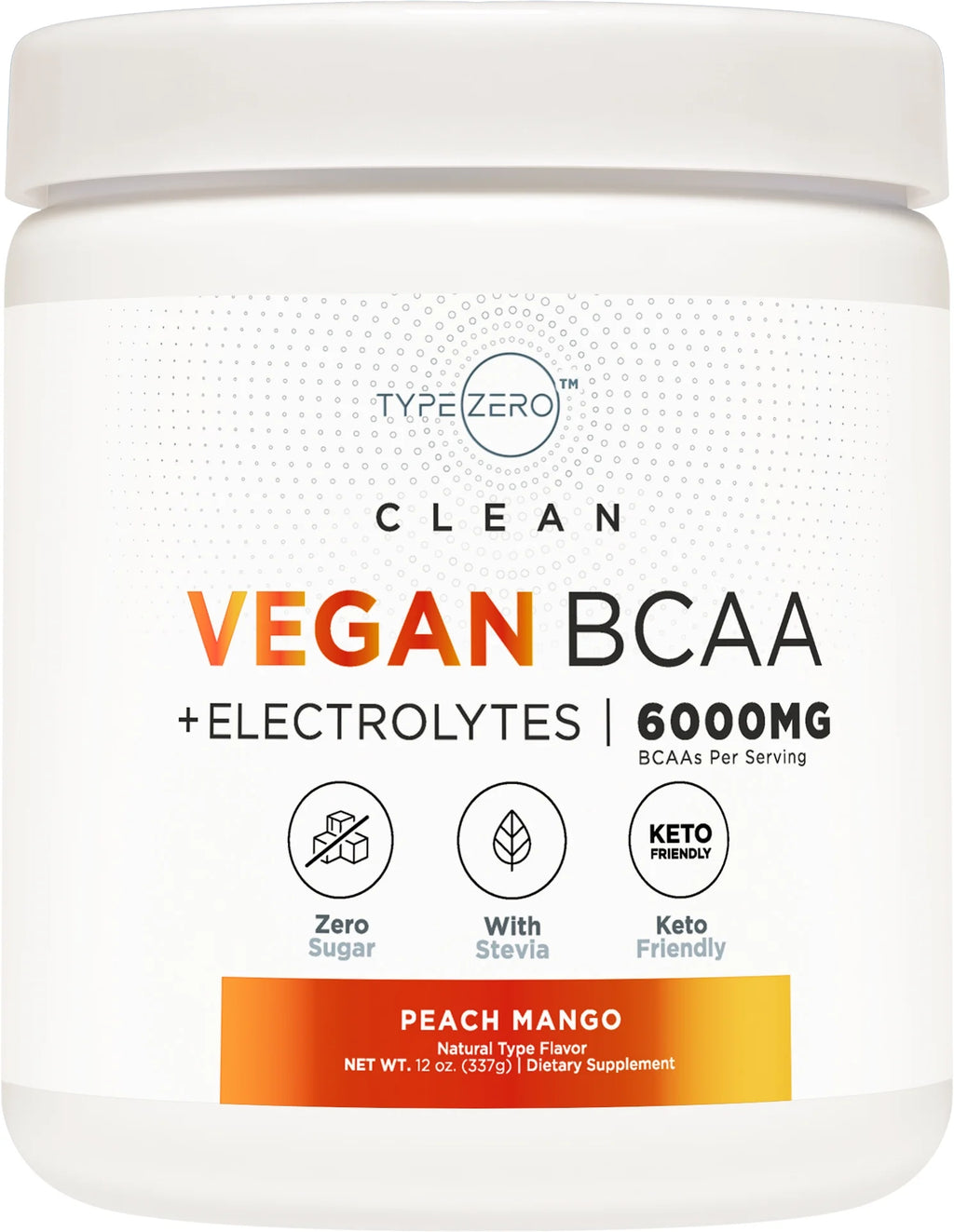 Clean Vegan BCAA Powder + Electrolytes (Peach Mango) (30 Servings) - Sugar-Free Amino Acid Supplement for Women and Men - Post Workout Recovery Drink with Stevia