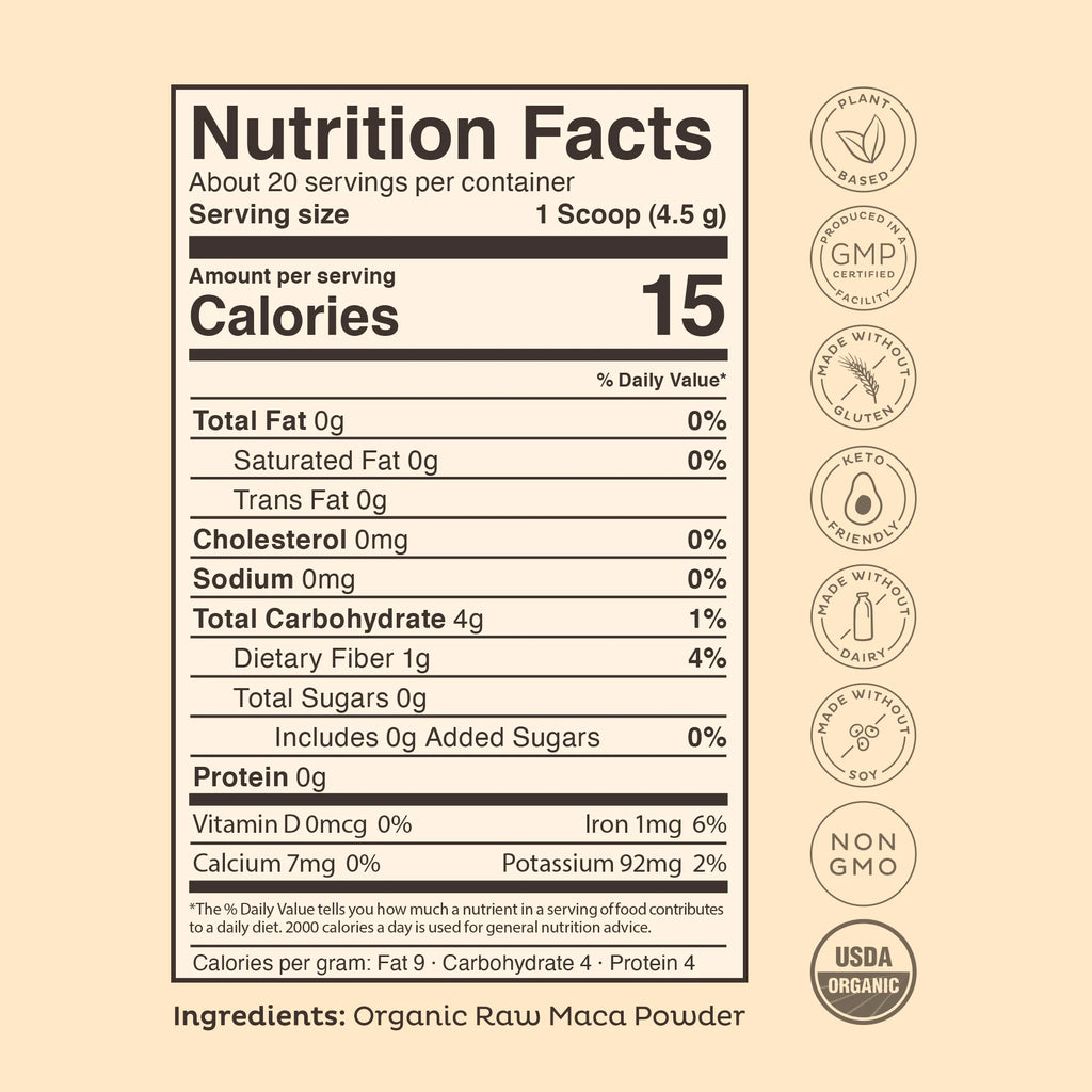 Organic Maca Root Powder - Vegan Superfood Booster, Gluten Free, Non GMO - 3.2 Oz, 20 Servings