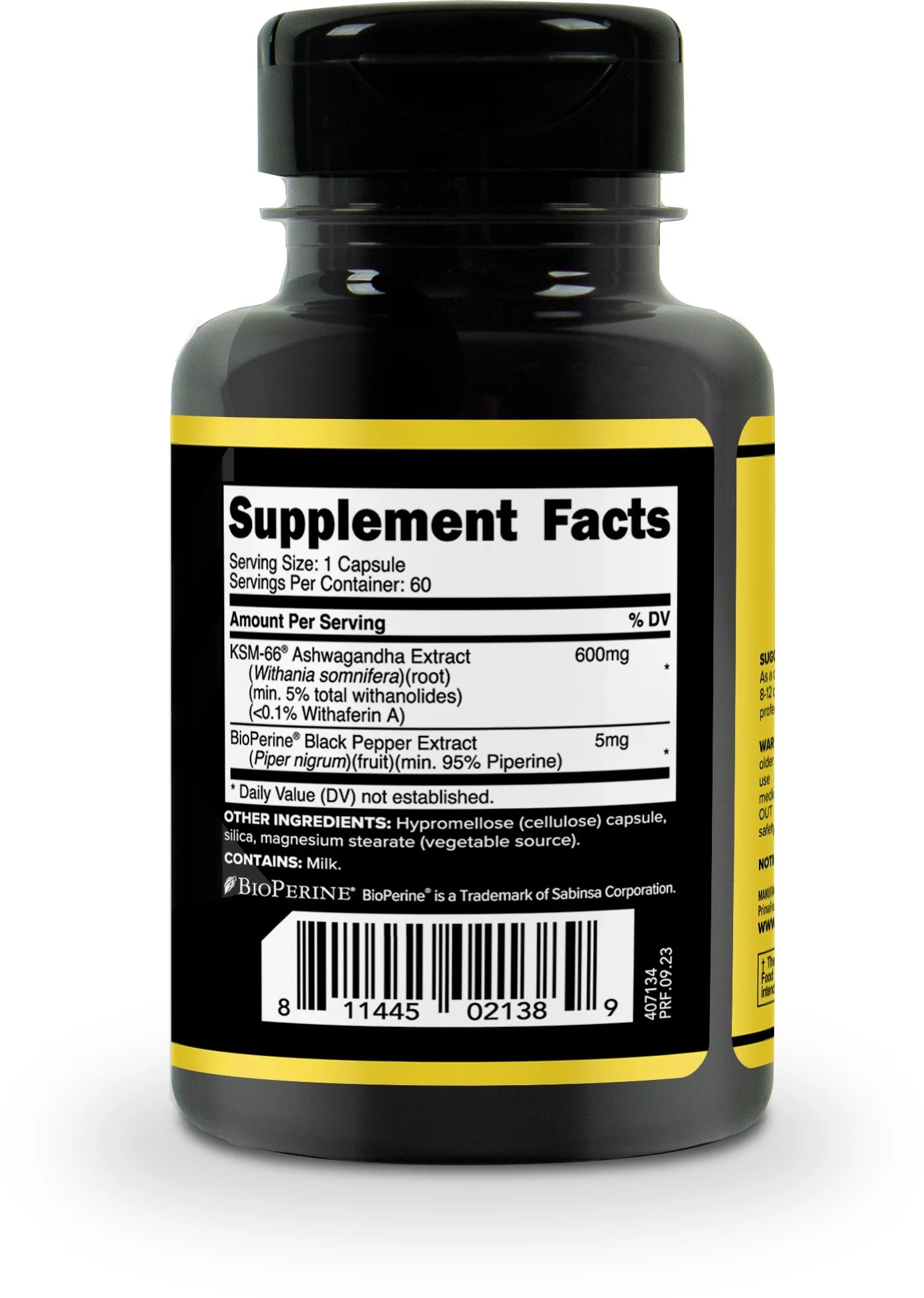 KSM-66 Ashwagandha Root Extract (600Mg) 60 Veggie Capsules - High Potency 5% Withanolides with Bioperine