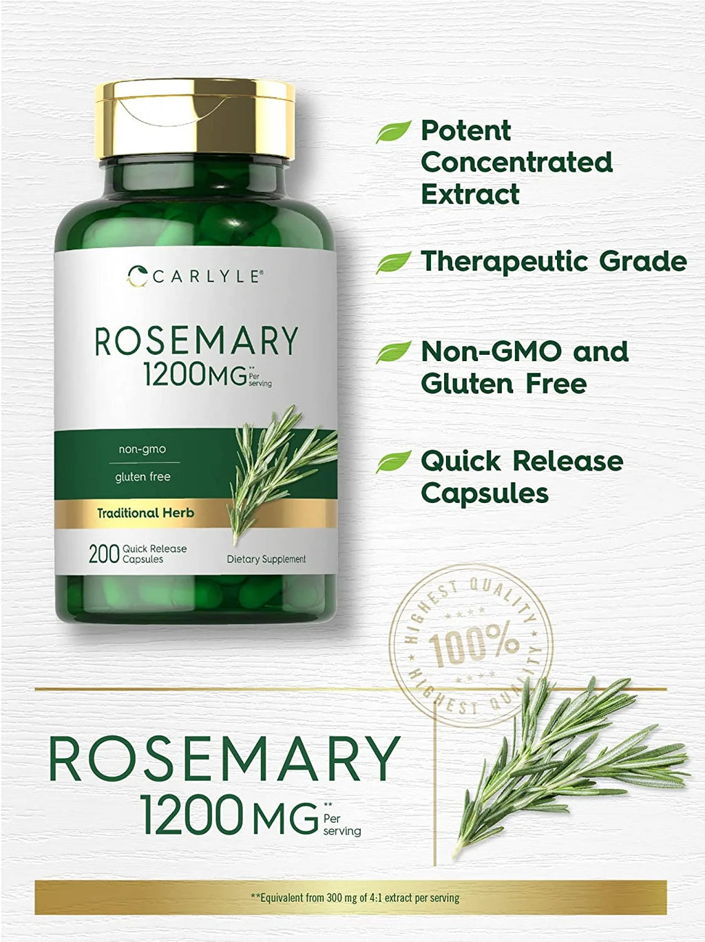 Rosemary Extract | 1200Mg | 200 Capsules | by
