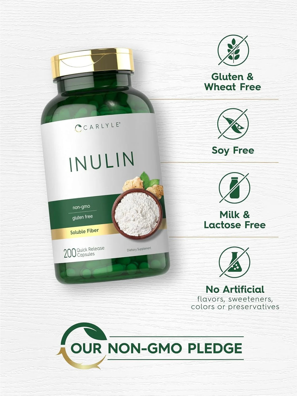 Inulin Powder Capsules | 200 Count | Non-Gmo and Gluten Free Supplement | by