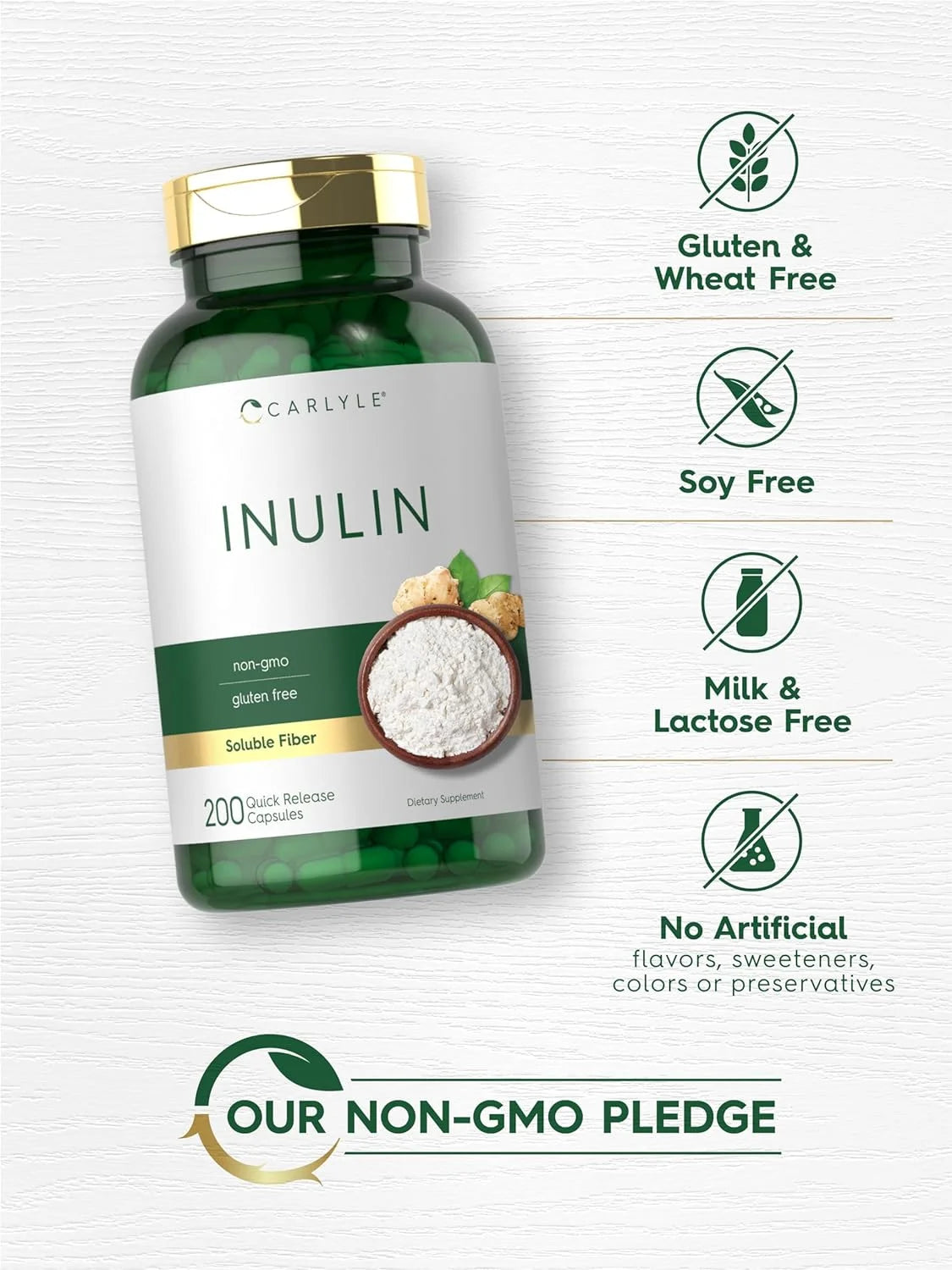 Inulin Powder Capsules | 200 Count | Non-Gmo and Gluten Free Supplement | by