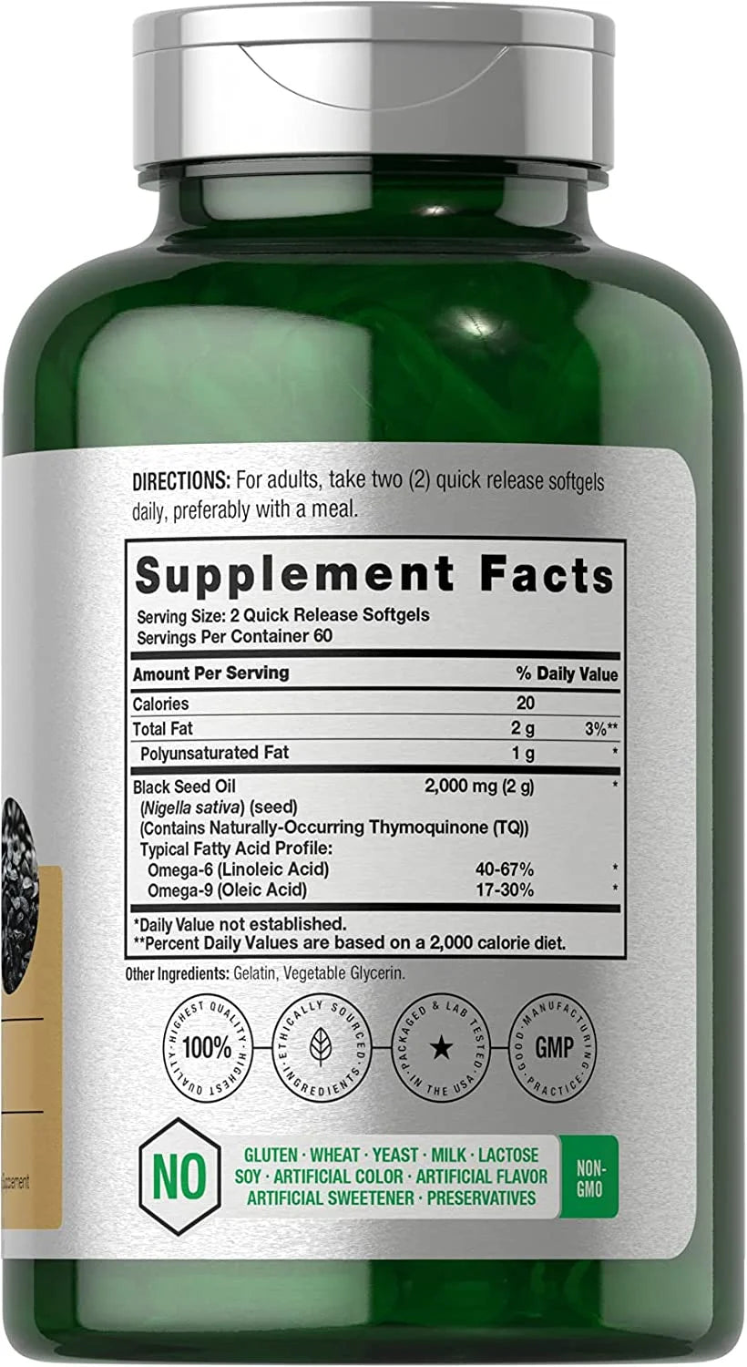 Black Seed Oil 2000Mg | 120 Cold Pressed Softgels | by