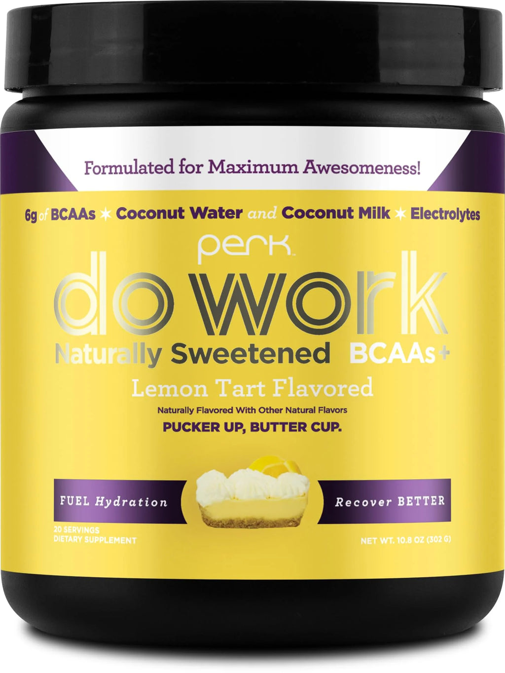 Do Work Bcaas + Hydration Electrolytes Powder (Naturally Sweetened Lemon Tart Flavored, 20 Servings) - with Coconut Water & Coconut Milk