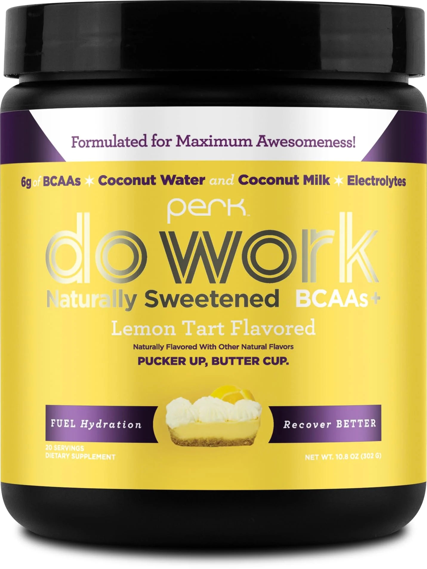 Do Work Bcaas + Hydration Electrolytes Powder (Naturally Sweetened Lemon Tart Flavored, 20 Servings) - with Coconut Water & Coconut Milk