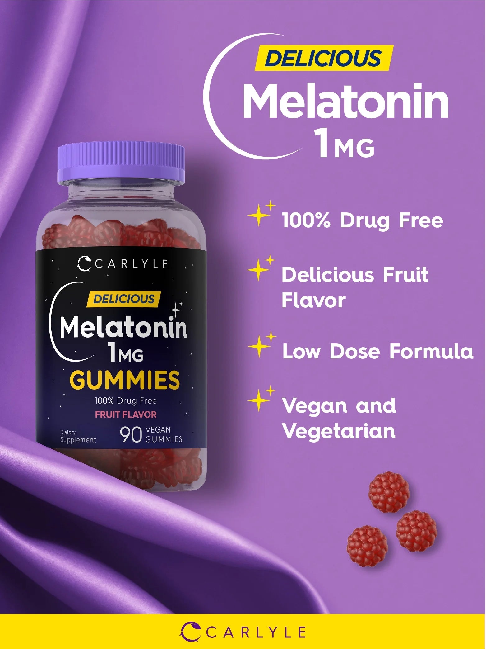 Melatonin 1Mg | 90 Vegan Gummies for Men and Women | Fruit Flavor | by