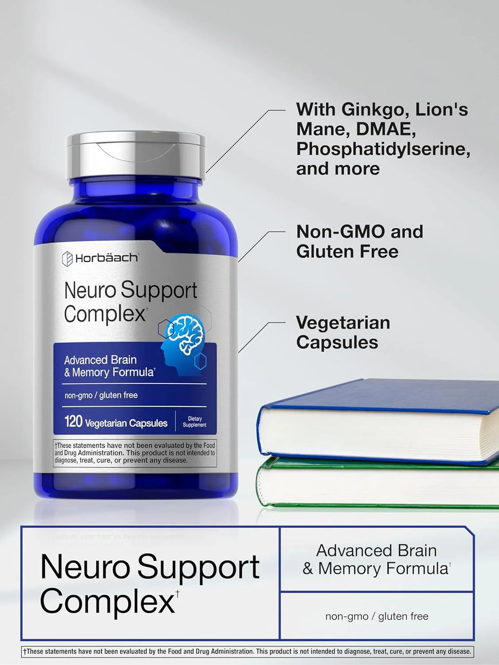 Brain Support Supplement | 120 Capsules | Vegetarian Formula for Men and Women | by