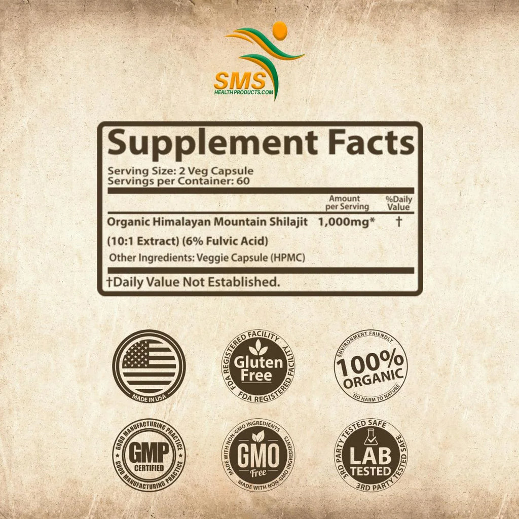 Shilajit Pure Himalayan Capsules (Fulvic Acid Supplement) 1,000Mg of Organic Shilajit Extract per Serving, 120 Count (85+ Trace Minerals, No Fillers, No Binders)