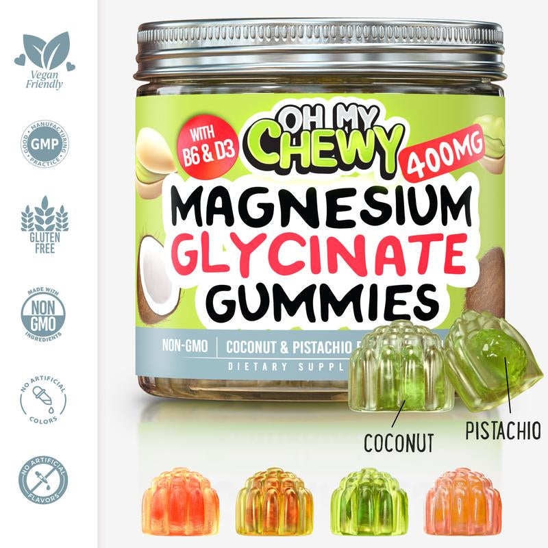 Center-Filled Magnesium Glycinate Gummies 400Mg – High-Absorption for Sleep & Muscle Recovery – Vegan, Pectin-Based, Non-Gmo Healthcare Dietary