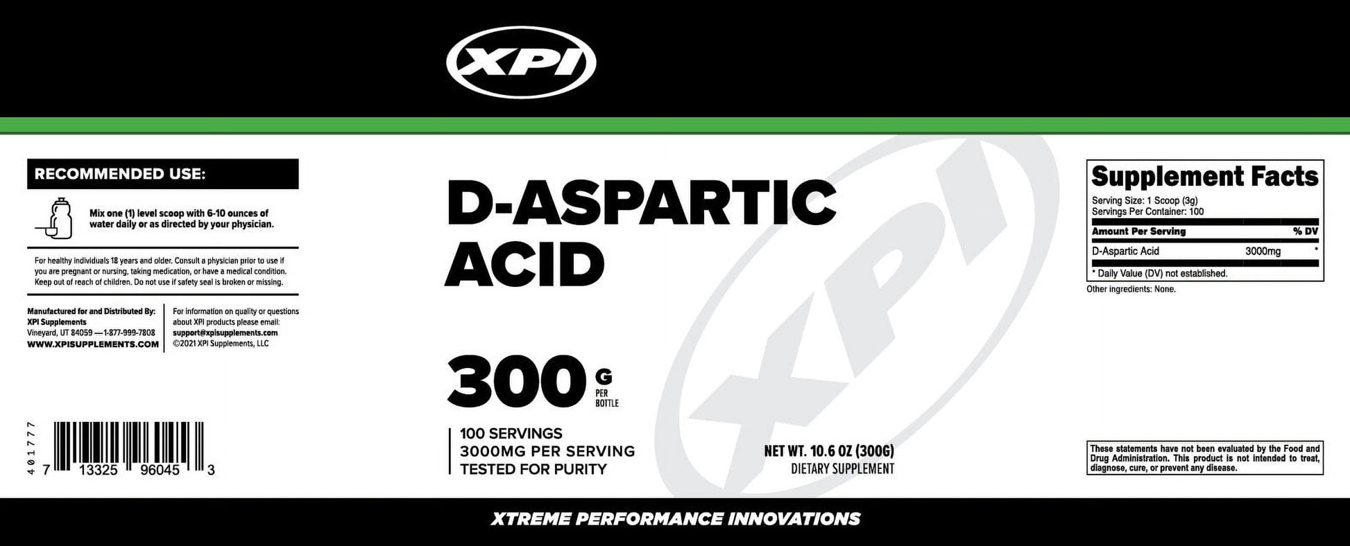 Supplement D-Aspartic Acid Powder 300 Grams, 100 Servings
