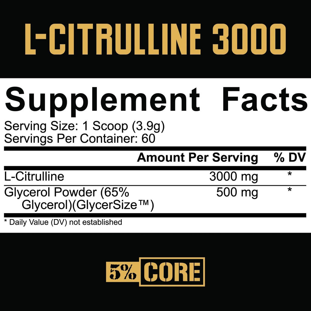 Core L-Citrulline 3000 with Glycerol | Nitric Oxide Booster & Muscle Pump Supplement | Pre-Workout Additive | Unflavored (60 Servings)