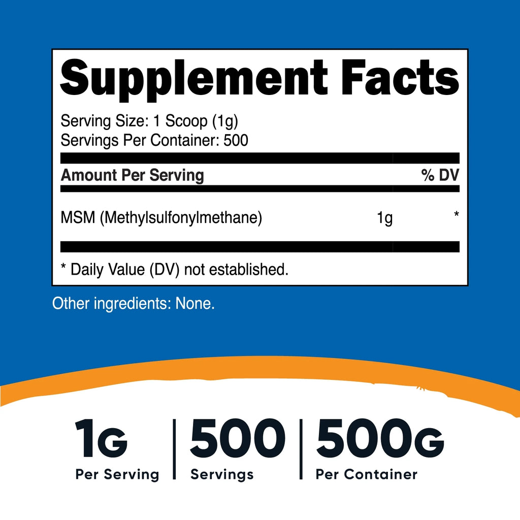 MSM Powder 500 Grams (Methylsulfonylmethane) - Non-Gmo Supplement