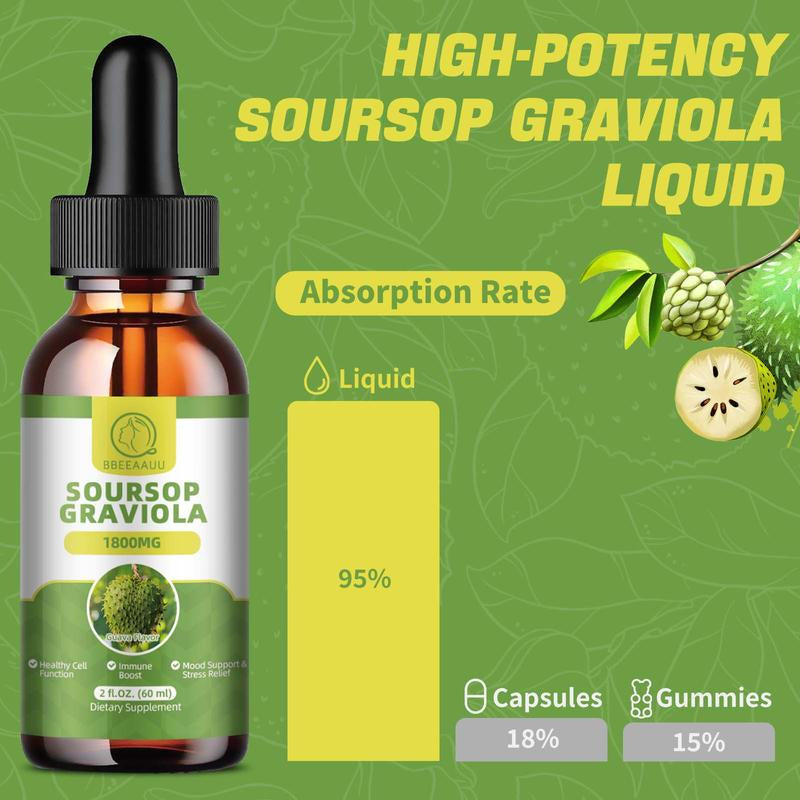 Soursop Herbal Drops Multivitamin, 60Ml, 2 Fl Oz, Organic Soursop Leaf Extract Soursop Oil, Soursop Bitters Liquid, Vitamin, Dietary Fiber