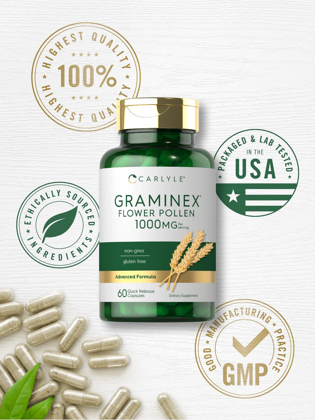 Graminex Flower Pollen Extract | 1000 Mg | 60 Capsules | by