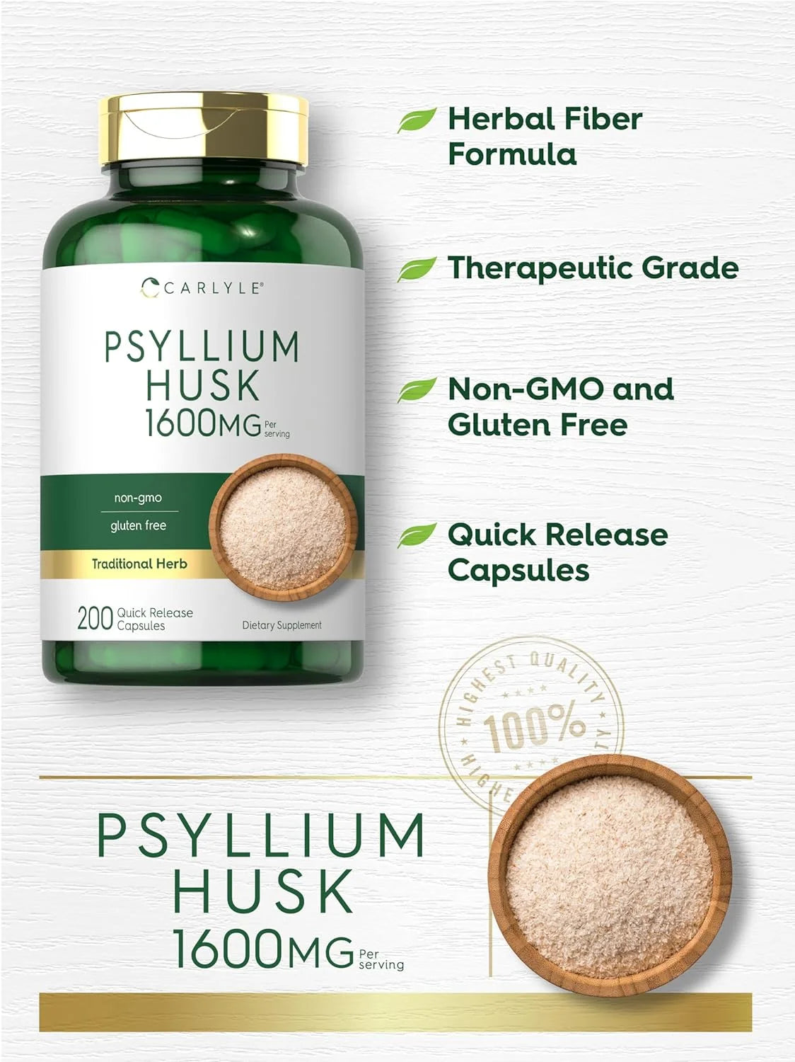Psyllium Husk 1600Mg | 200 Capsules | Fiber Supplement | by