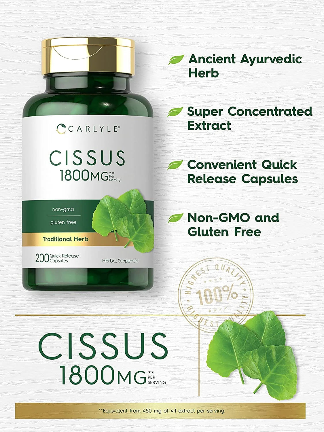 Cissus Quadrangularis Extract | 1800Mg | 200 Capsules for Men and Women | by