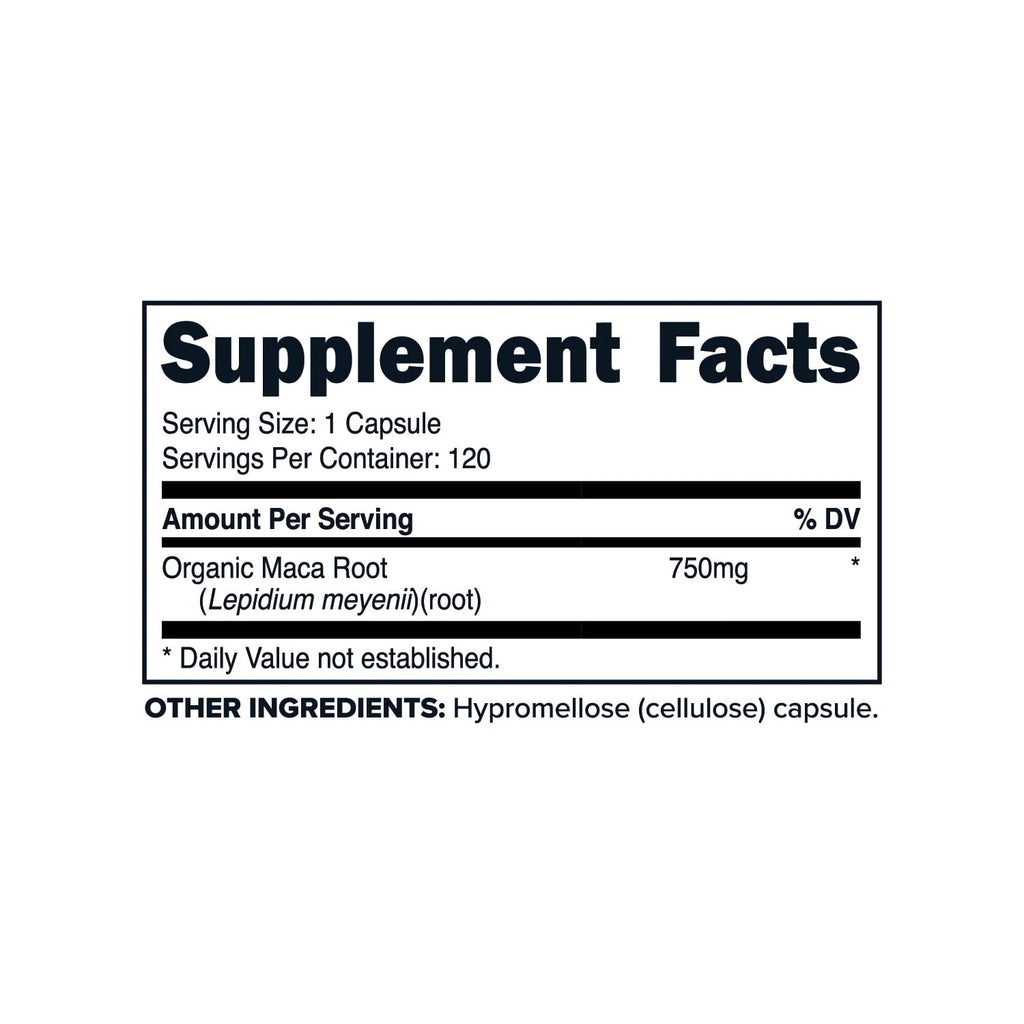 Organic Maca Root Capsules (750Mg) 120 Servings - Non-Gmo, Gluten Free