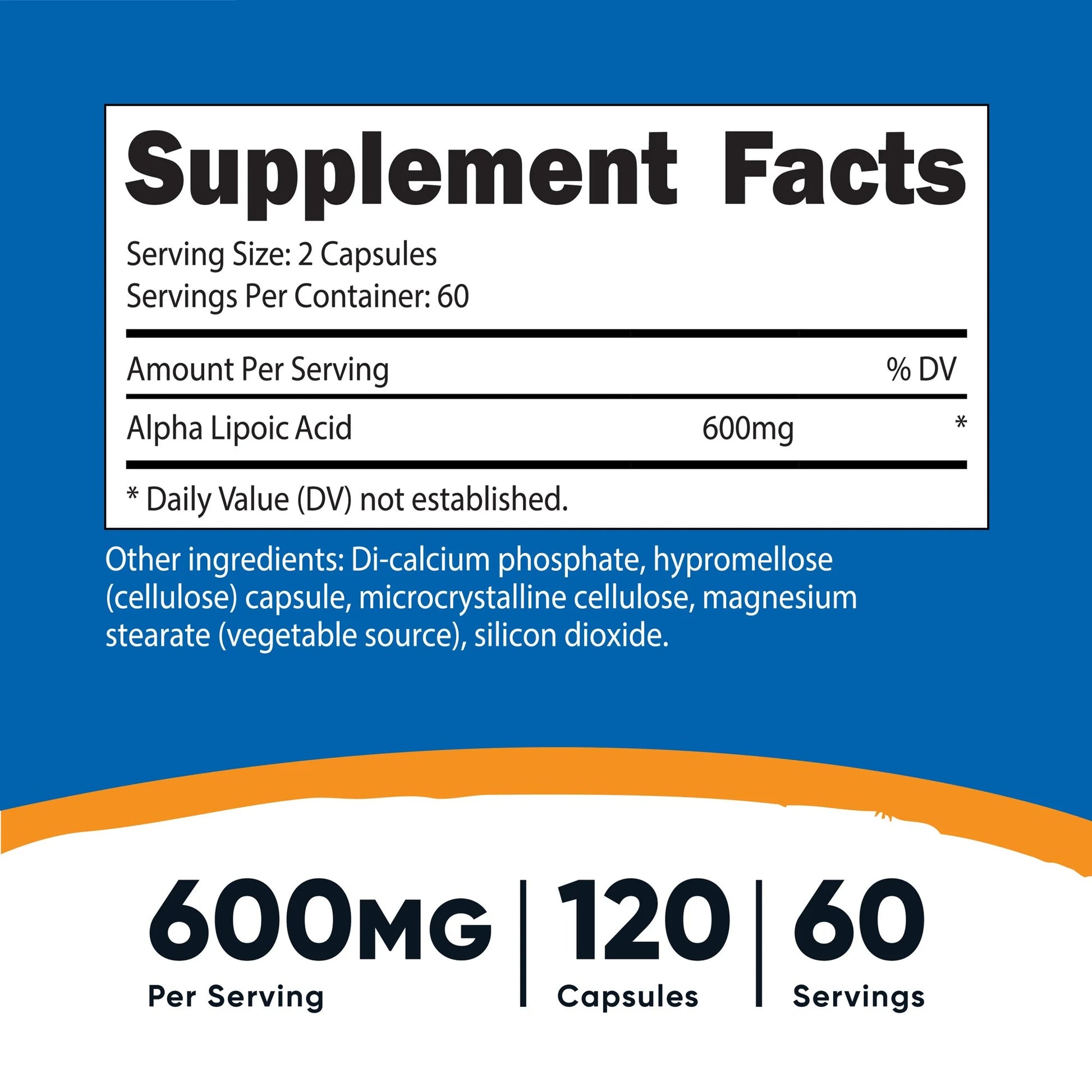 Alpha Lipoic Acid 600Mg per Serving 120 Capsules, 60 Servings - Non-Gmo Supplement