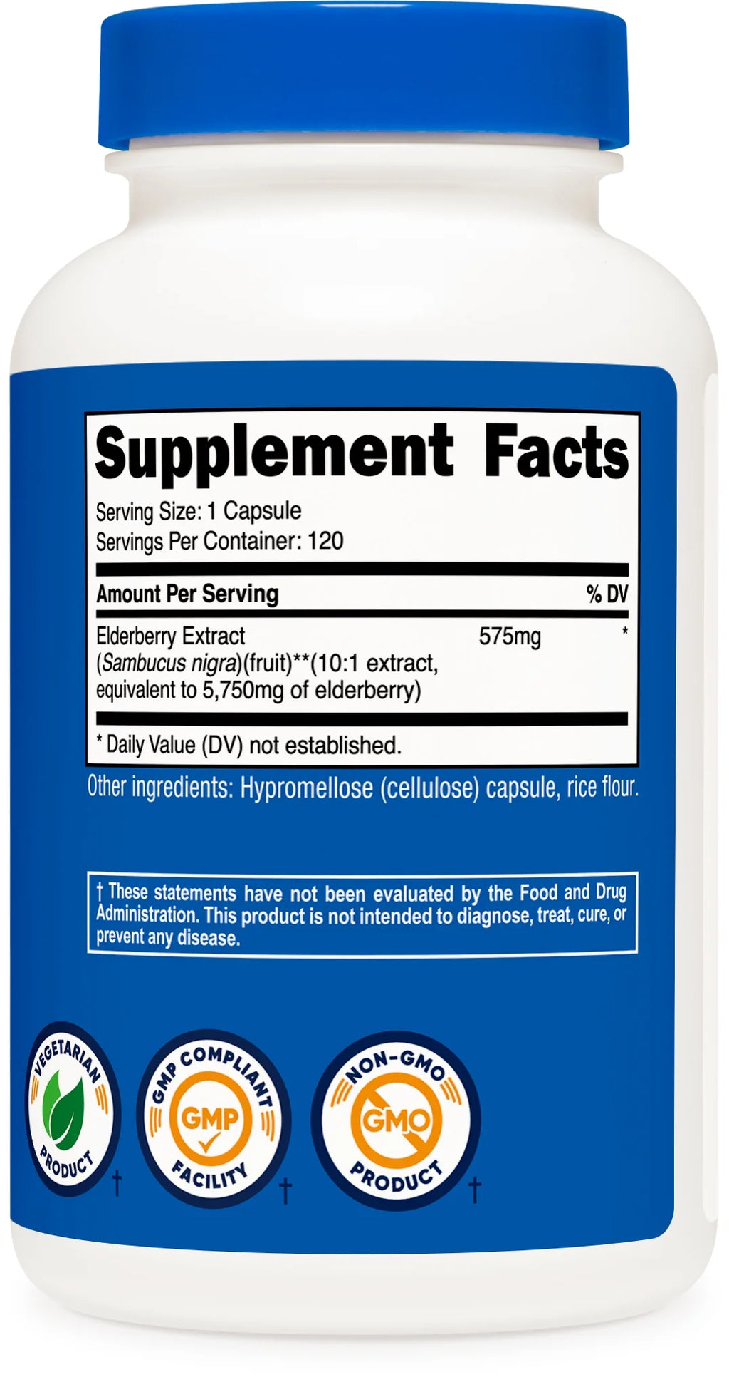 Black Elderberry Vegetarian Capsules 575Mg (120 Capsules) - Gluten Free and Non-Gmo Supplement