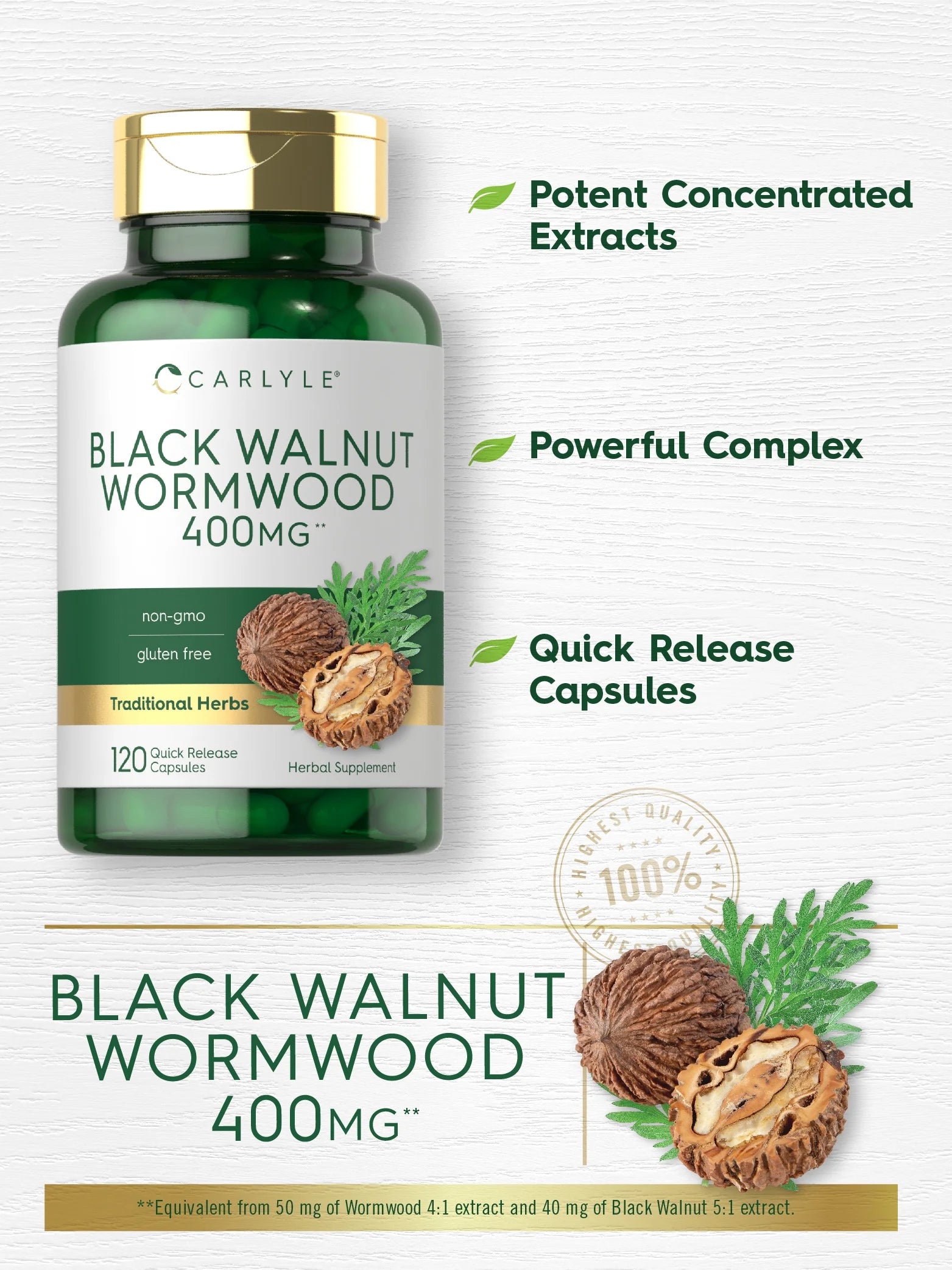 Black Walnut Wormwood | 120 Capsules | Herbal Complex for Men and Women | by