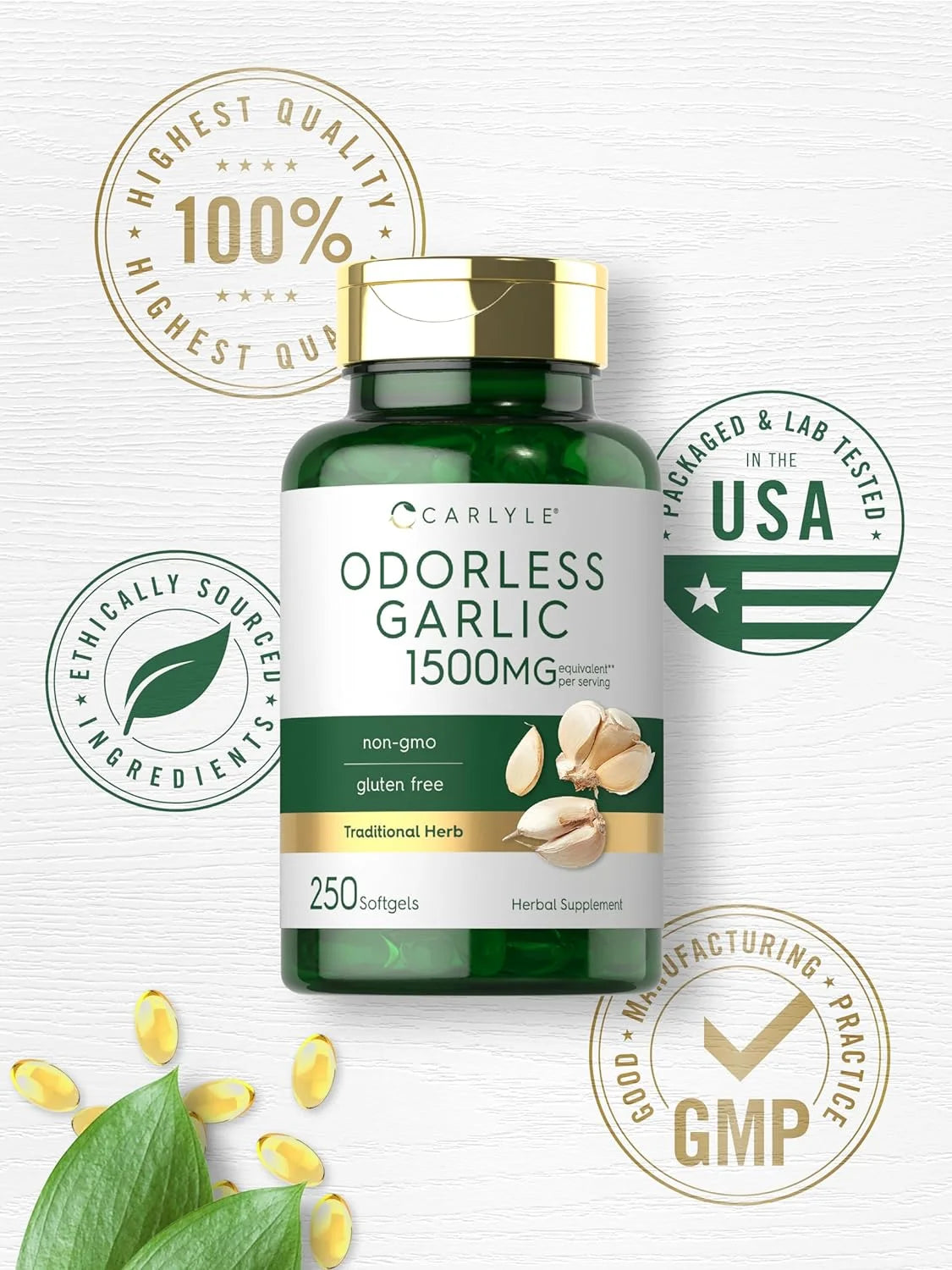Odorless Garlic Extract 1500Mg | 250 Softgels | by