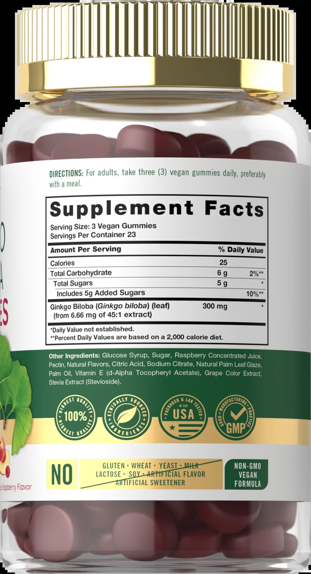 Ginkgo Biloba 300Mg | 70 Gummies | Peach Raspberry Flavor | Vegan Supplement | by