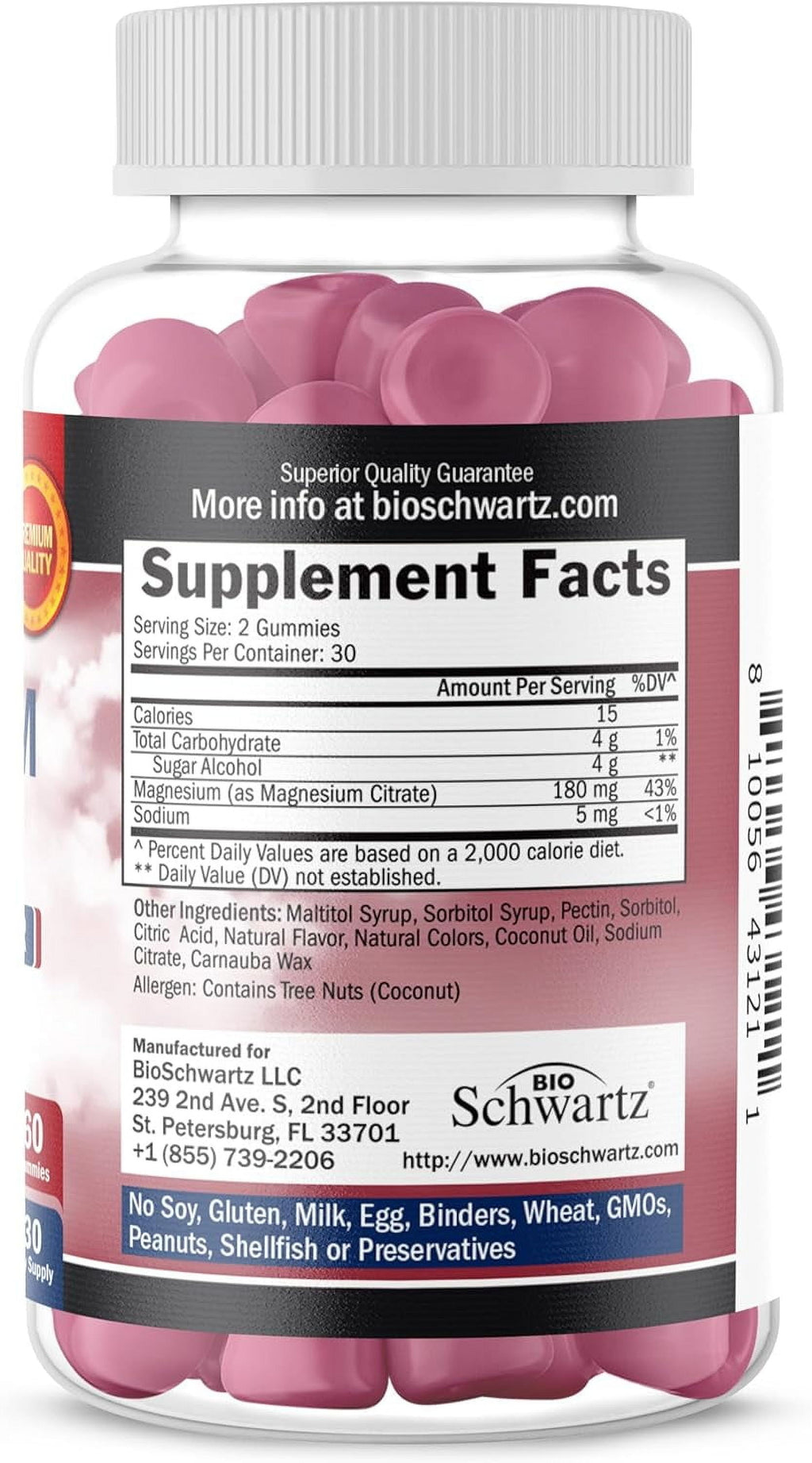 Sugar-Free Magnesium Citrate Gummies, Supports Healthy Nerves Muscles Gummies, Berry Flavored, 60 Count