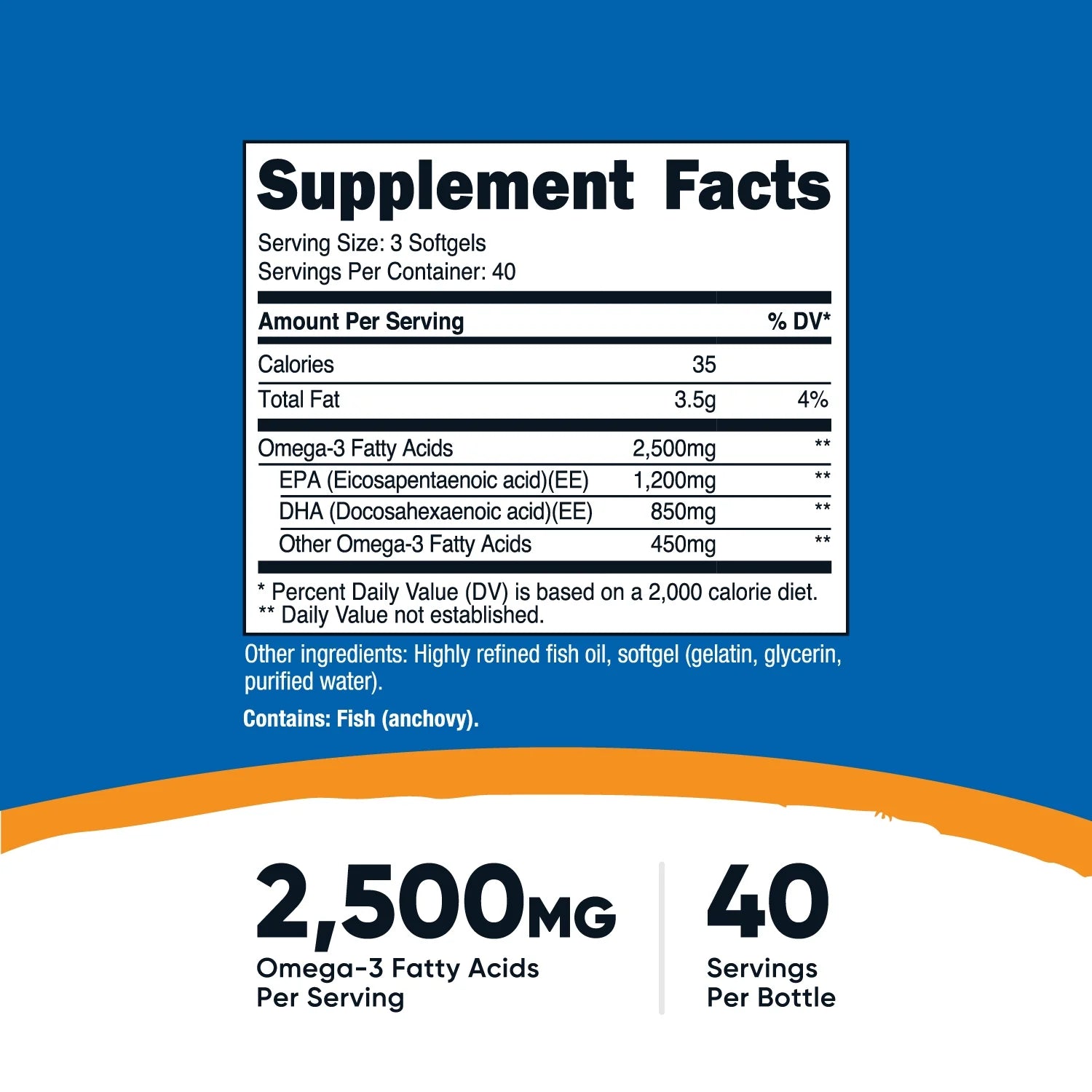 Omega 3 Fish Oil - 2500MG, 120 Softgels (40 Serv) - Non-Gmo, Gluten Free