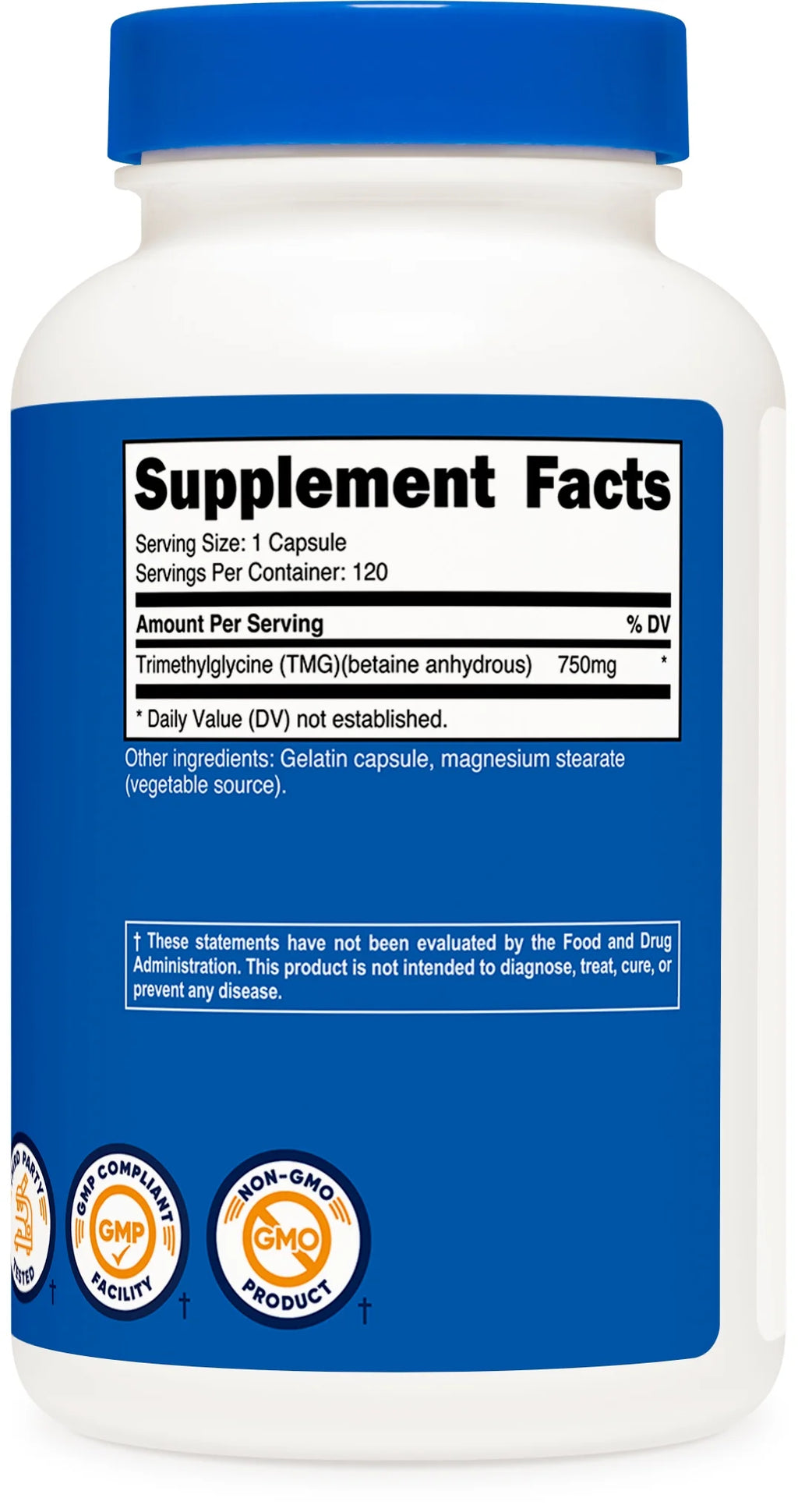 Trimethylglycine (TMG) 750Mg, 120 Capsules - Non-Gmo Supplement