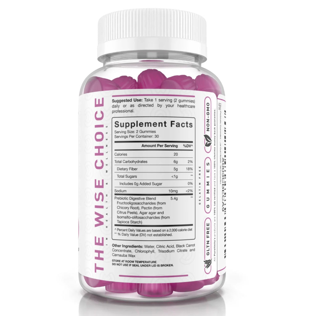 Fiber Gummies for Adults with Inulin FOS Chicory Root, Sugar Free, Digestive & Constipation Relief, 60 Gummies