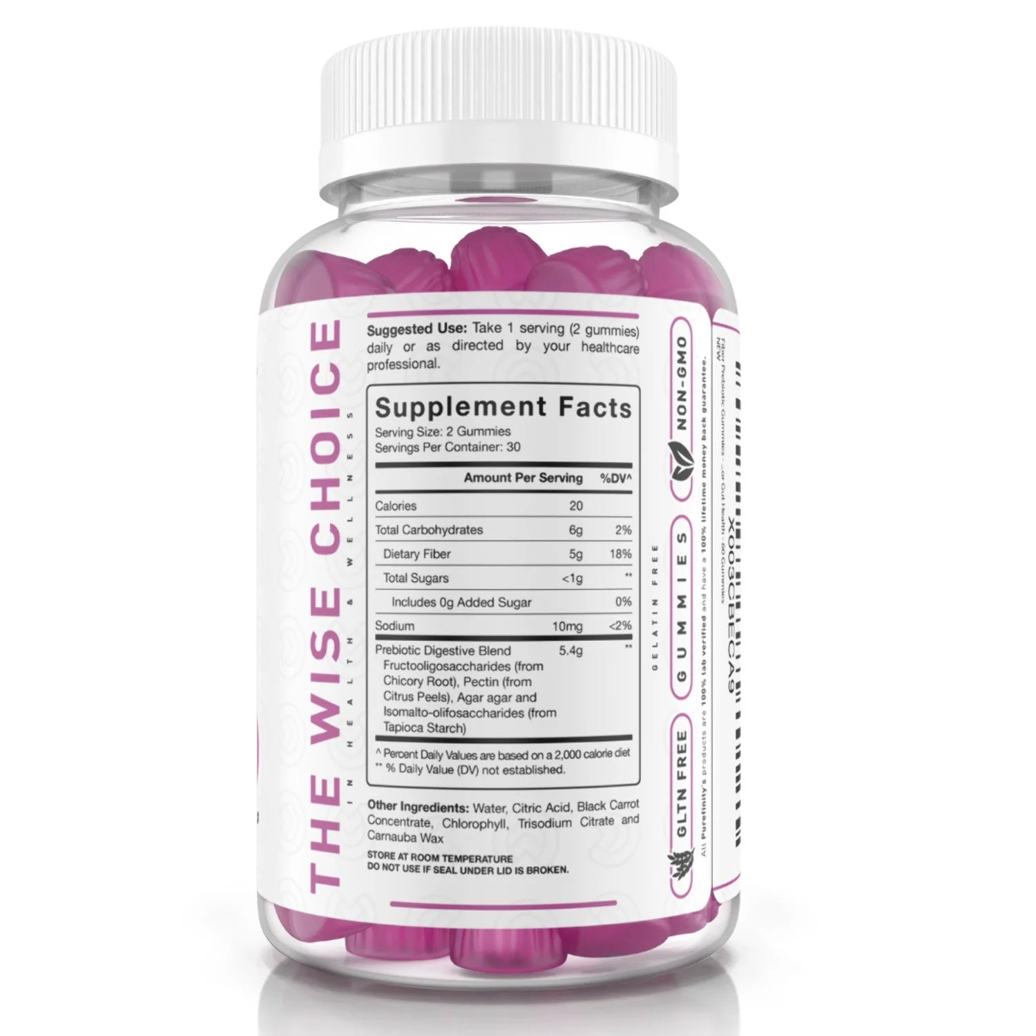 Fiber Gummies for Adults with Inulin FOS Chicory Root, Sugar Free, Digestive & Constipation Relief, 60 Gummies