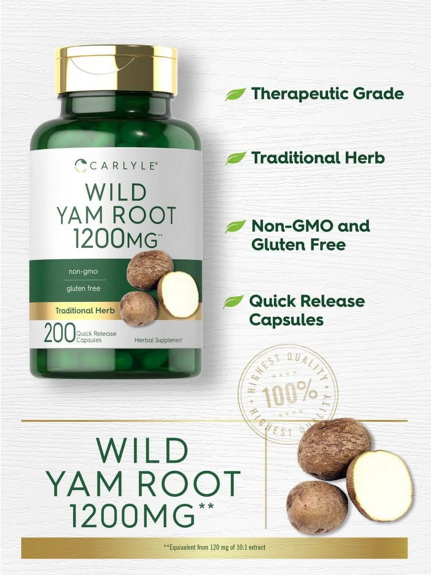 Wild Yam Root Capsules | 1200Mg | 200 Count | by
