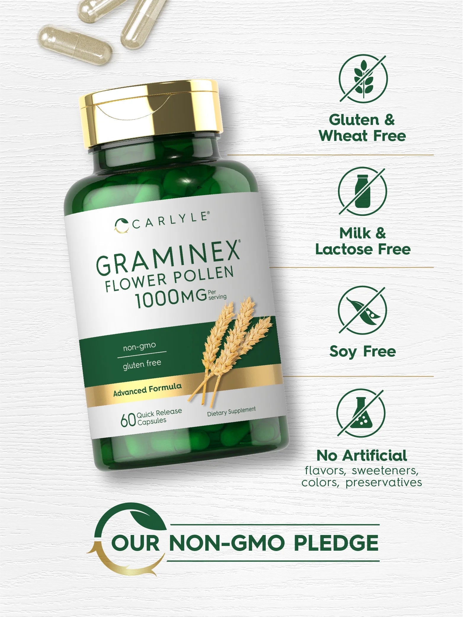 Graminex Flower Pollen Extract | 1000 Mg | 60 Capsules | by