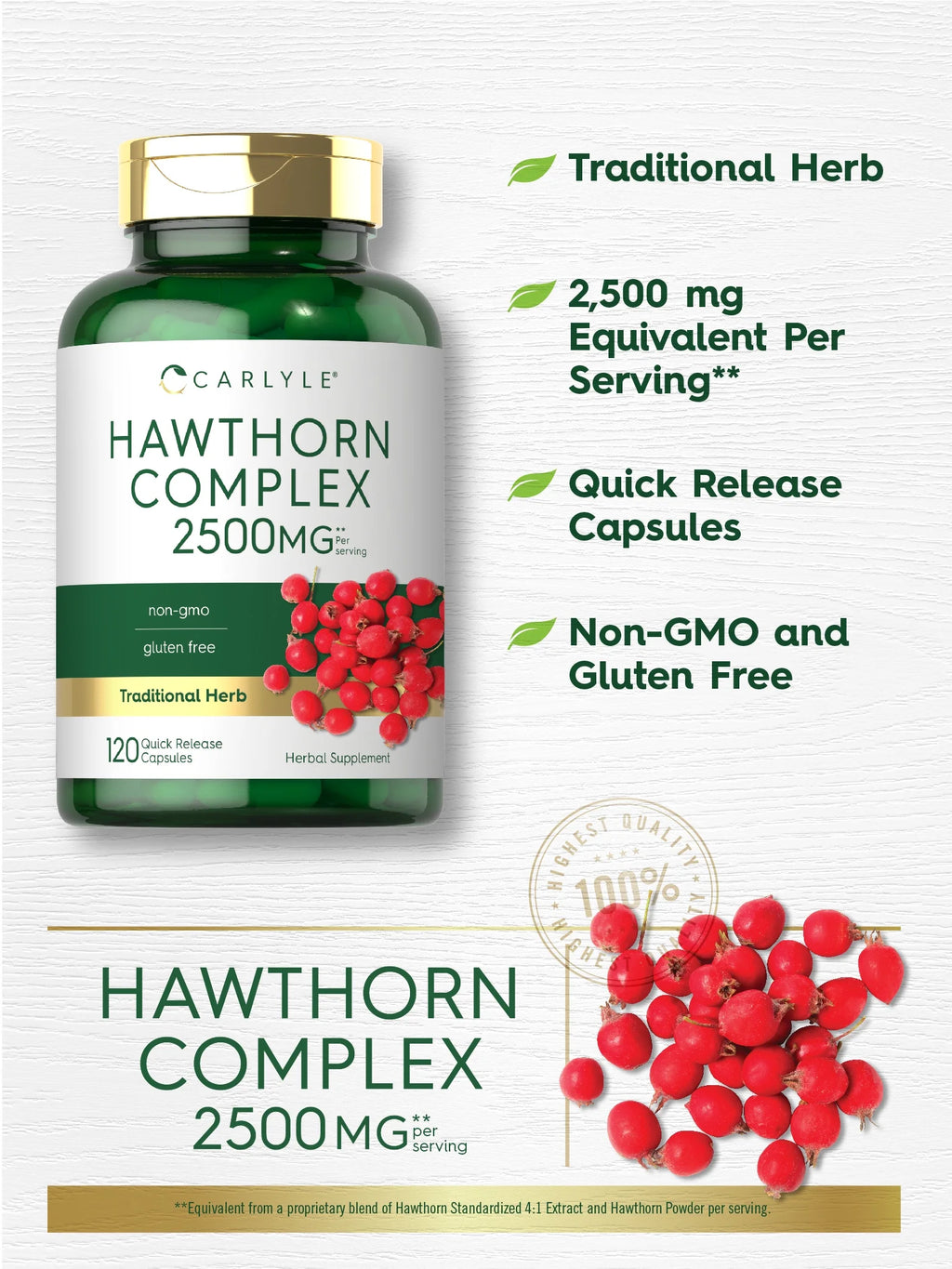 Hawthorn Berry Complex | 2500Mg | 120 Capsules | by