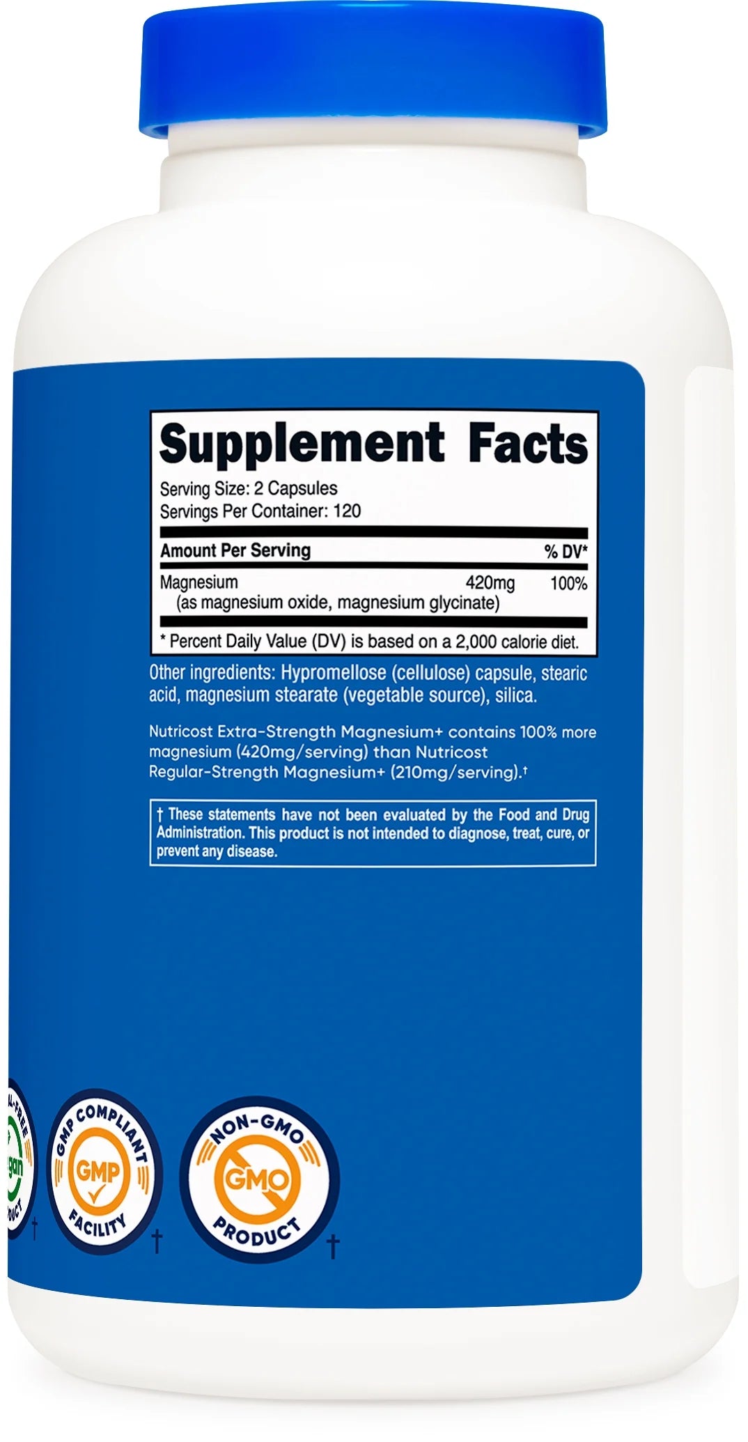 Magnesium+ Extra Strength 420Mg, 240 Capsules - 120 Servings. Magnesium Glycinate, Oxide - Non-Gmo, Gluten Free, Vegan Friendly