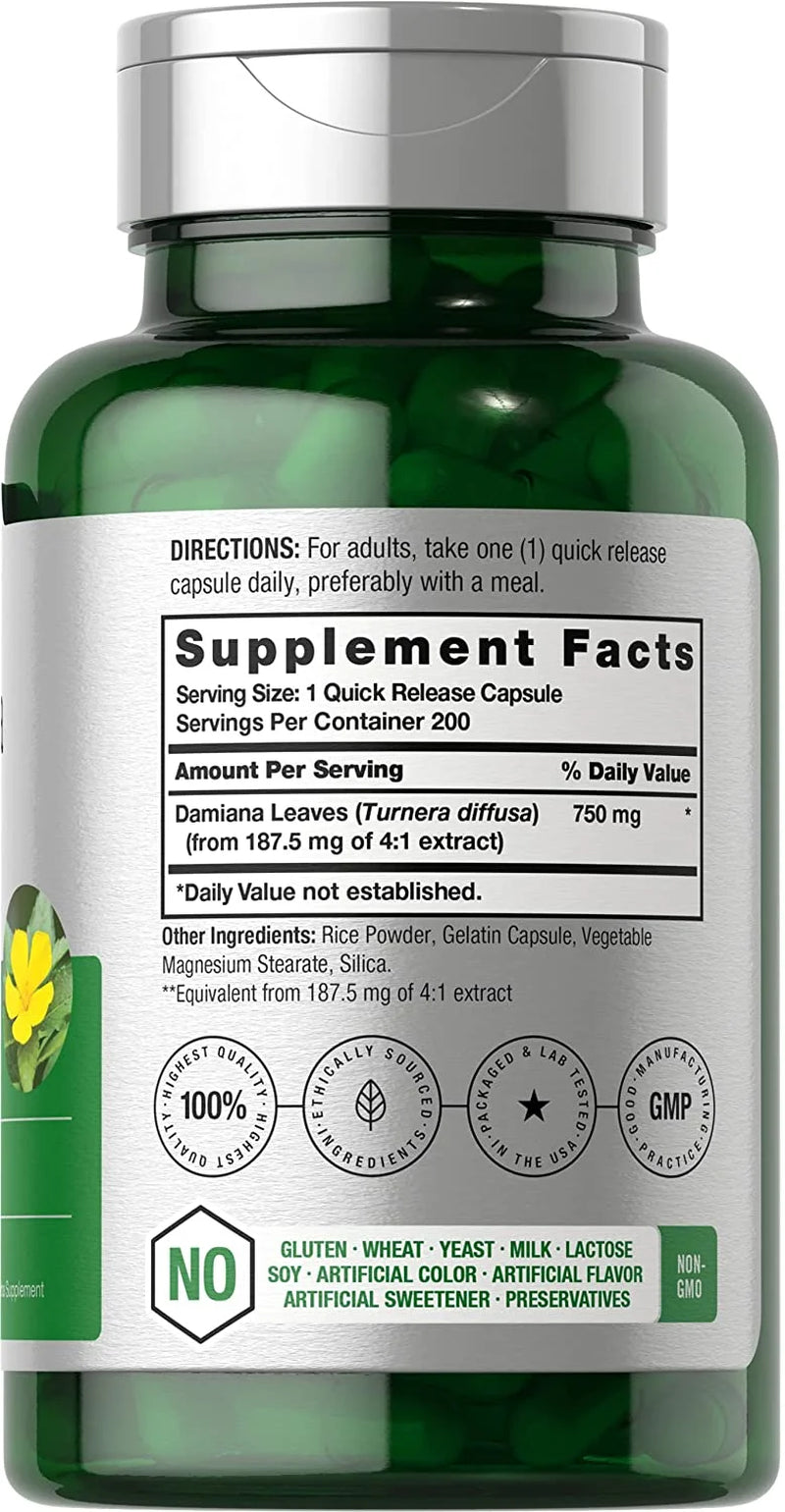 Damiana Leaf Extract | 750Mg | 200 Capsules | by
