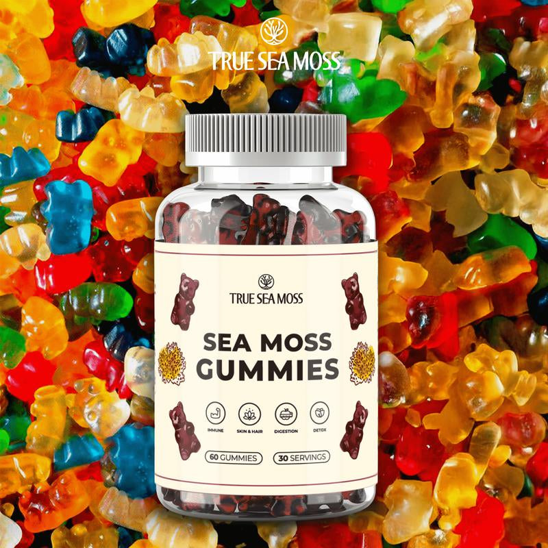 Trueseamoss Sea Moss Gummies – with Burdock Root & Bladderwrack – Non-Gmo, 60 Gummies – Rich in Minerals & Vitamins – Supports Immunity, Improves Digestion, Boosts Energy, Promotes Skin & Hair Health