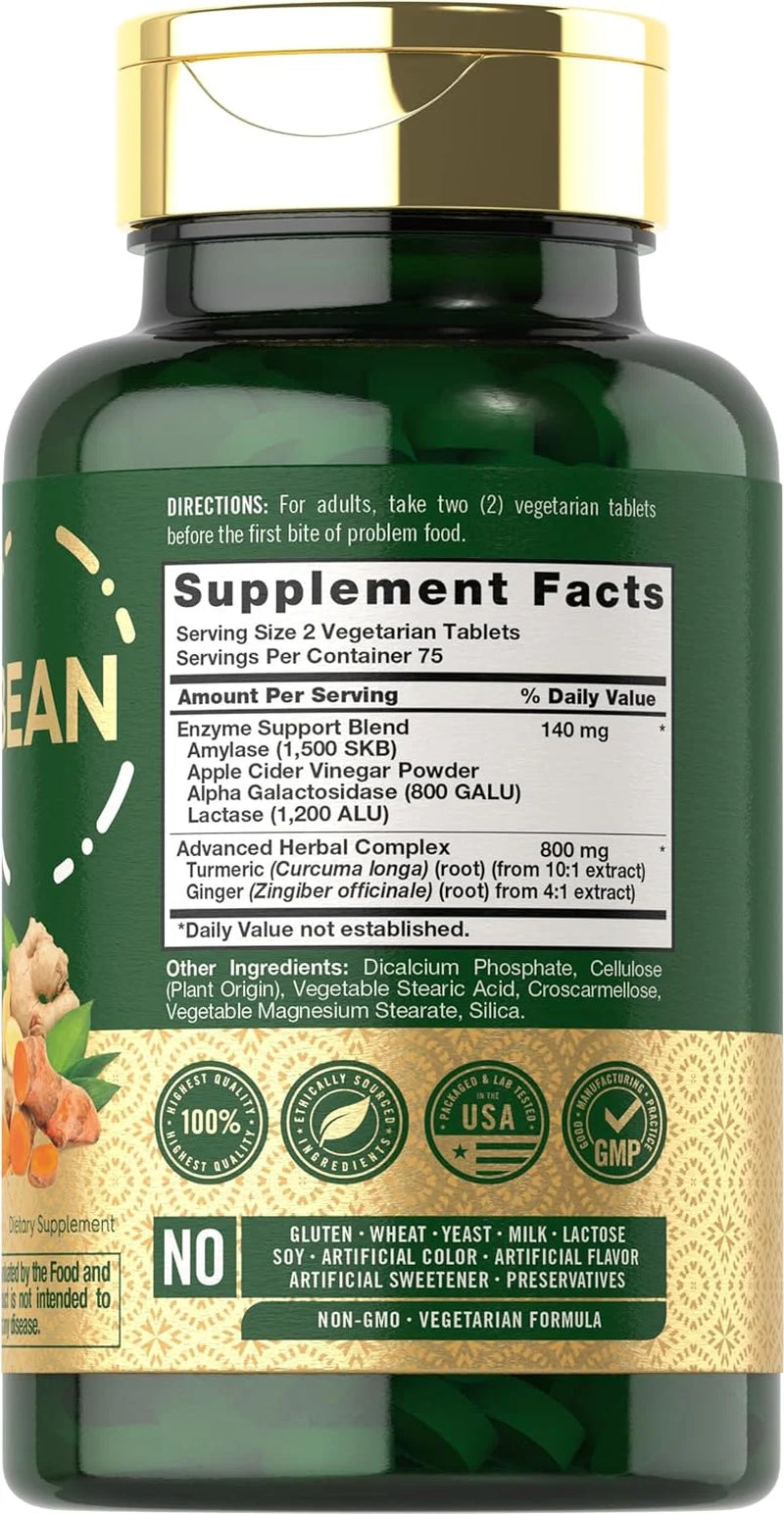 Opti-Bean | 150 Tablets | Digestive Support | Gas, Bloating & Discomfort Enzyme Blend | Vegetarian, Non-Gmo & Gluten Free Supplement | by