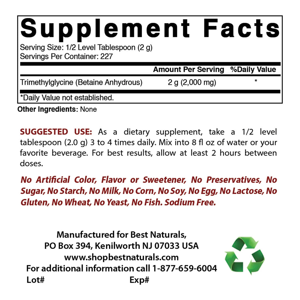2 Pack  Betaine Anhydrous TMG 1 Lb Powder | Muscle Growth Supplement