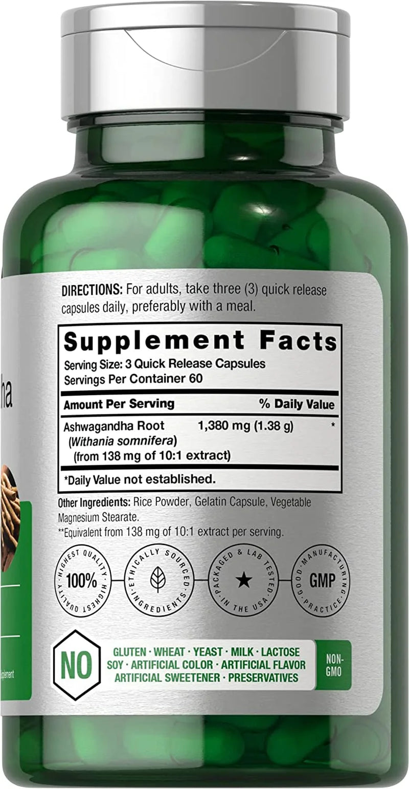 Ashwagandha Capsules 1380Mg | 180 Count | Root Extract | Supplement for Men and Women | by
