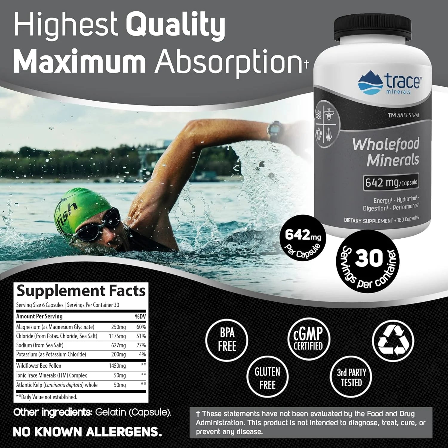 TM ANCESTRAL Wholefood Minerals Capsules | 642 Mg/Capsule (180 Capsules) | Supports Hydration, Sleep, Brain, Nerves, & Digestion | Includes Bee Pollen, Atlantic Kelp, Ancient Sea Salt, and Concentrace
