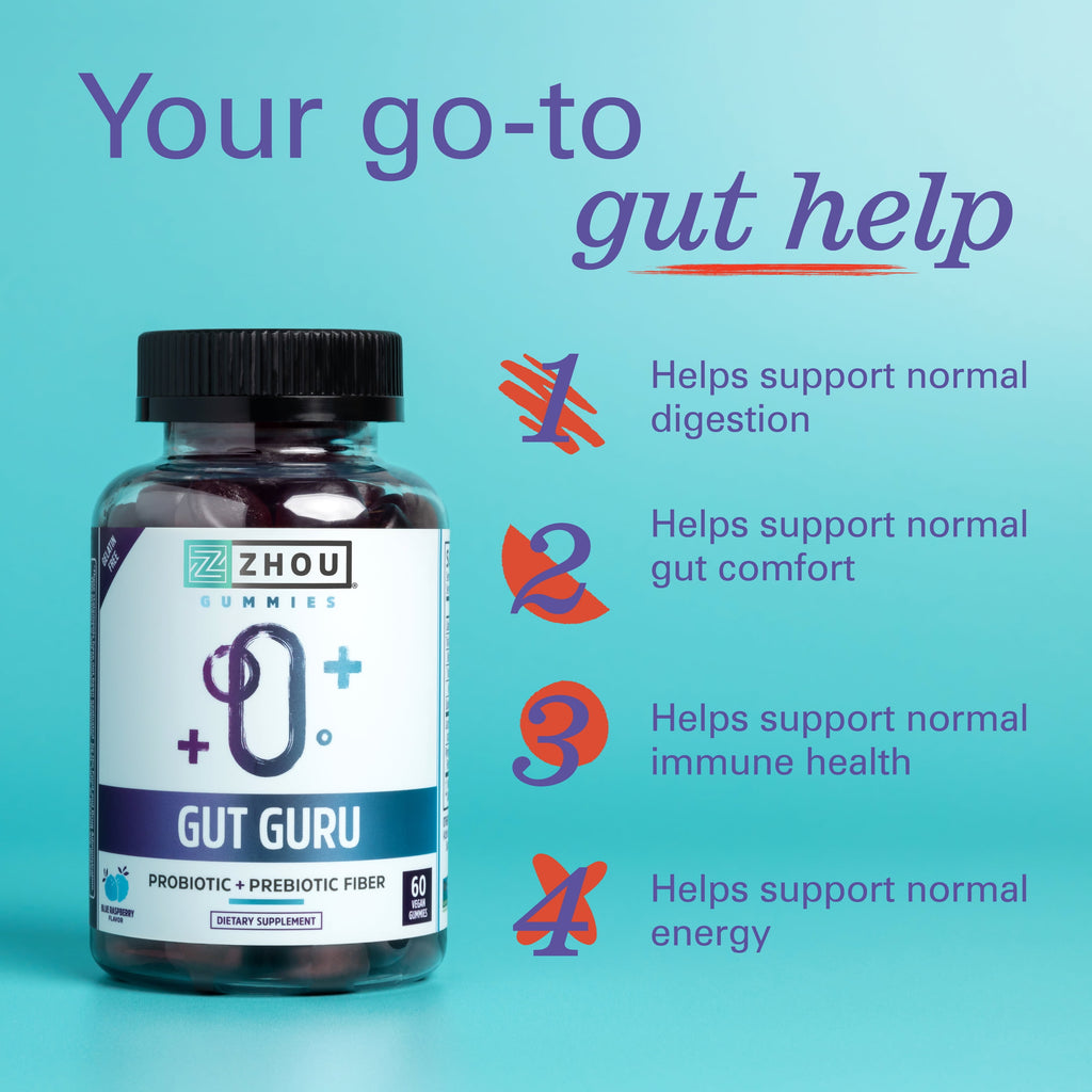Gut Guru Prebiotic and Probiotic Health Supplement Gummies Vegan, 60 Count
