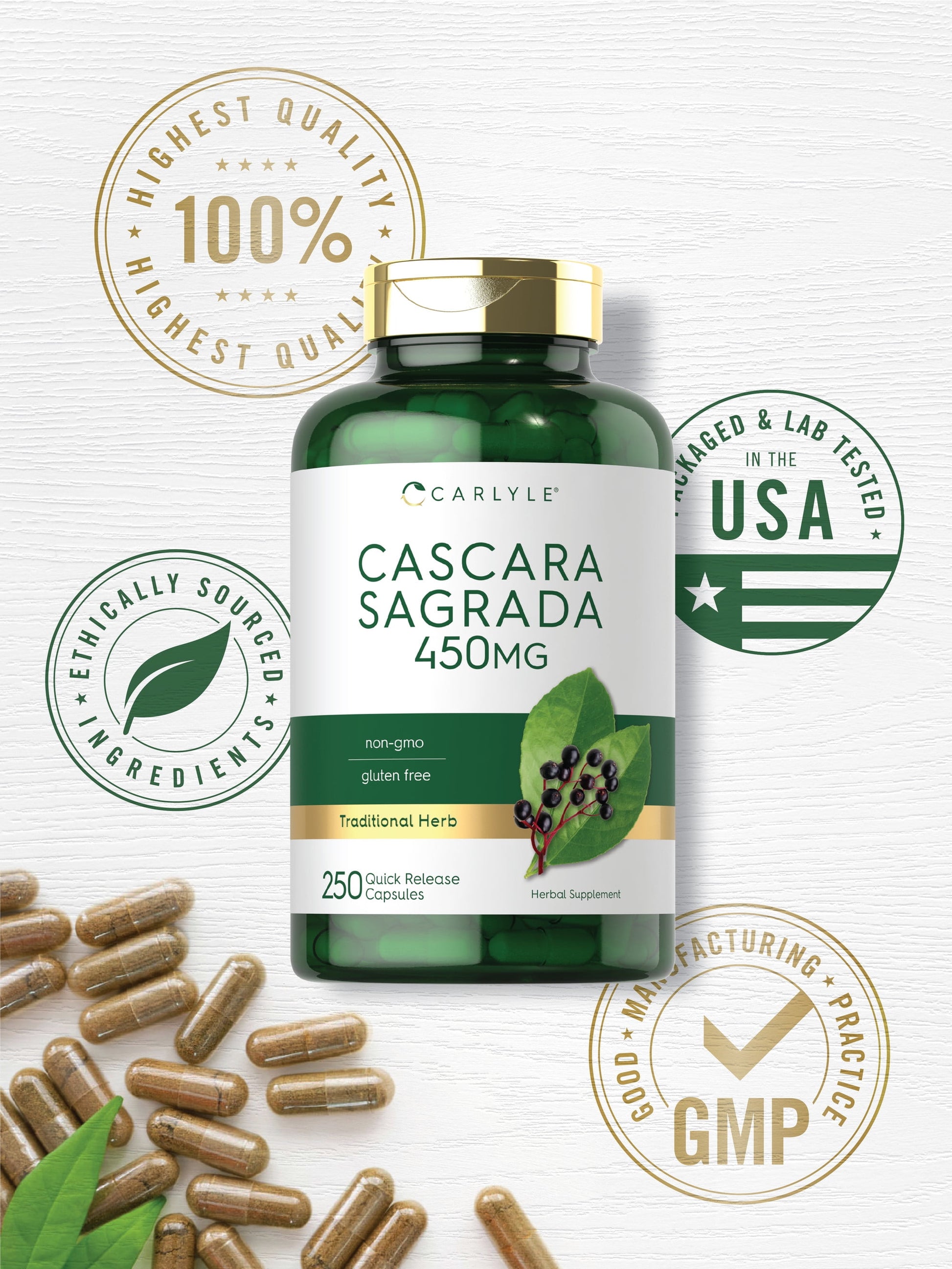 Cascara Sagrada 450 Mg | 250 Capsules | Herbal Supplement | by