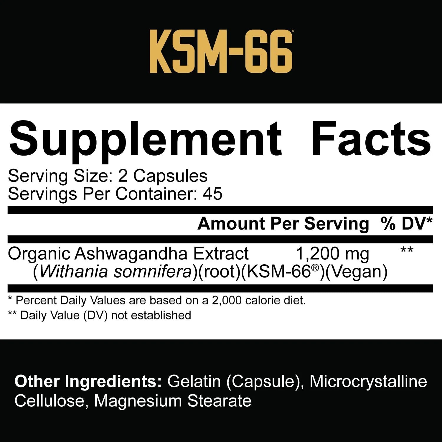 Core KSM-66 Ashwagandha Organic Root Powder Extract Supplement (45 Servings, 90 Capsules)