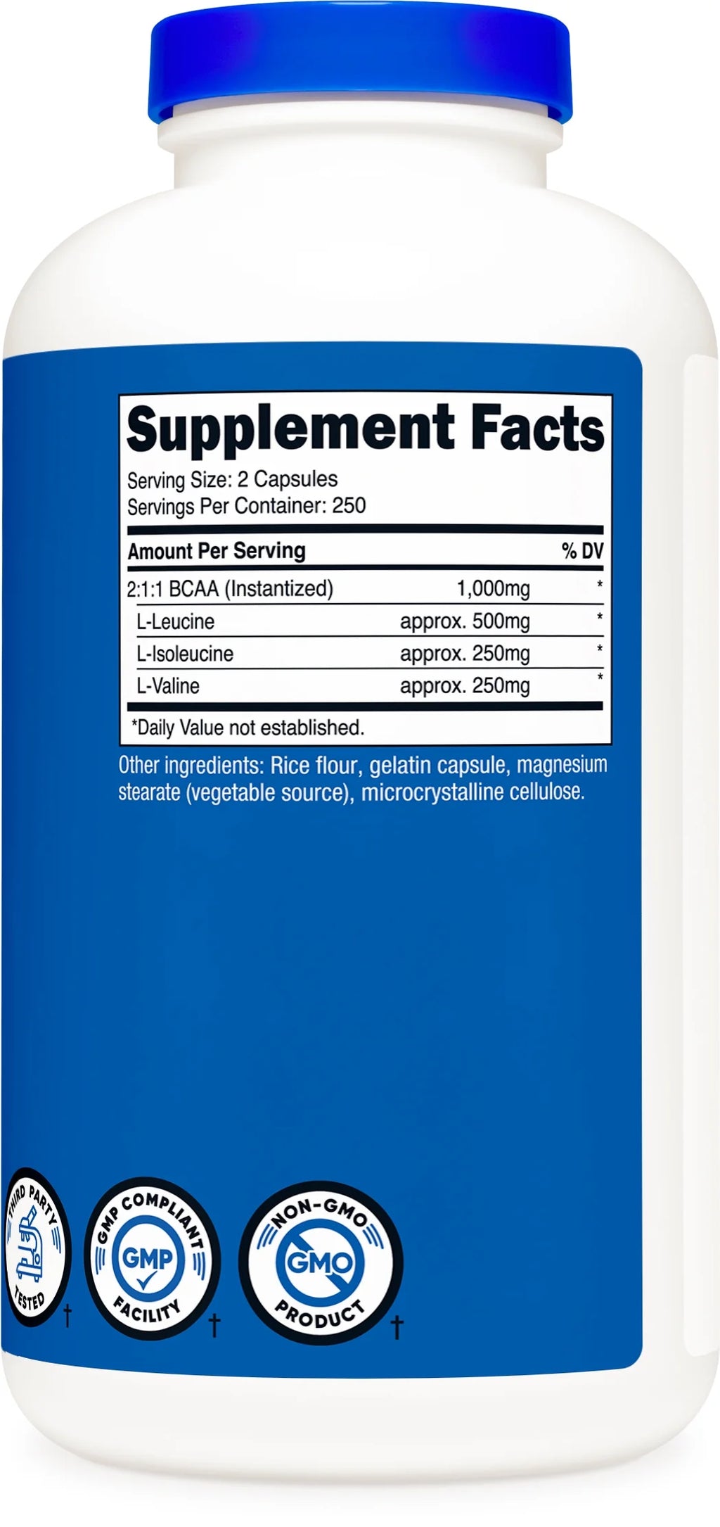 BCAA 1000Mg, 500 Capsules (250 Serv), Branched Chain Amino Acids