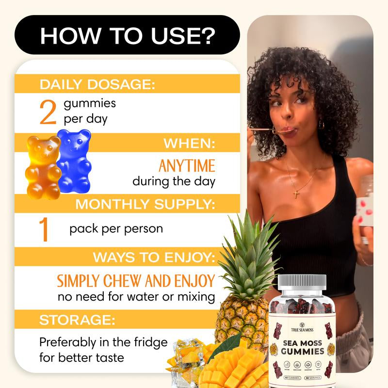 Trueseamoss Sea Moss Gummies – with Burdock Root & Bladderwrack – Non-Gmo, 60 Gummies – Rich in Minerals & Vitamins – Supports Immunity, Improves Digestion, Boosts Energy, Promotes Skin & Hair Health