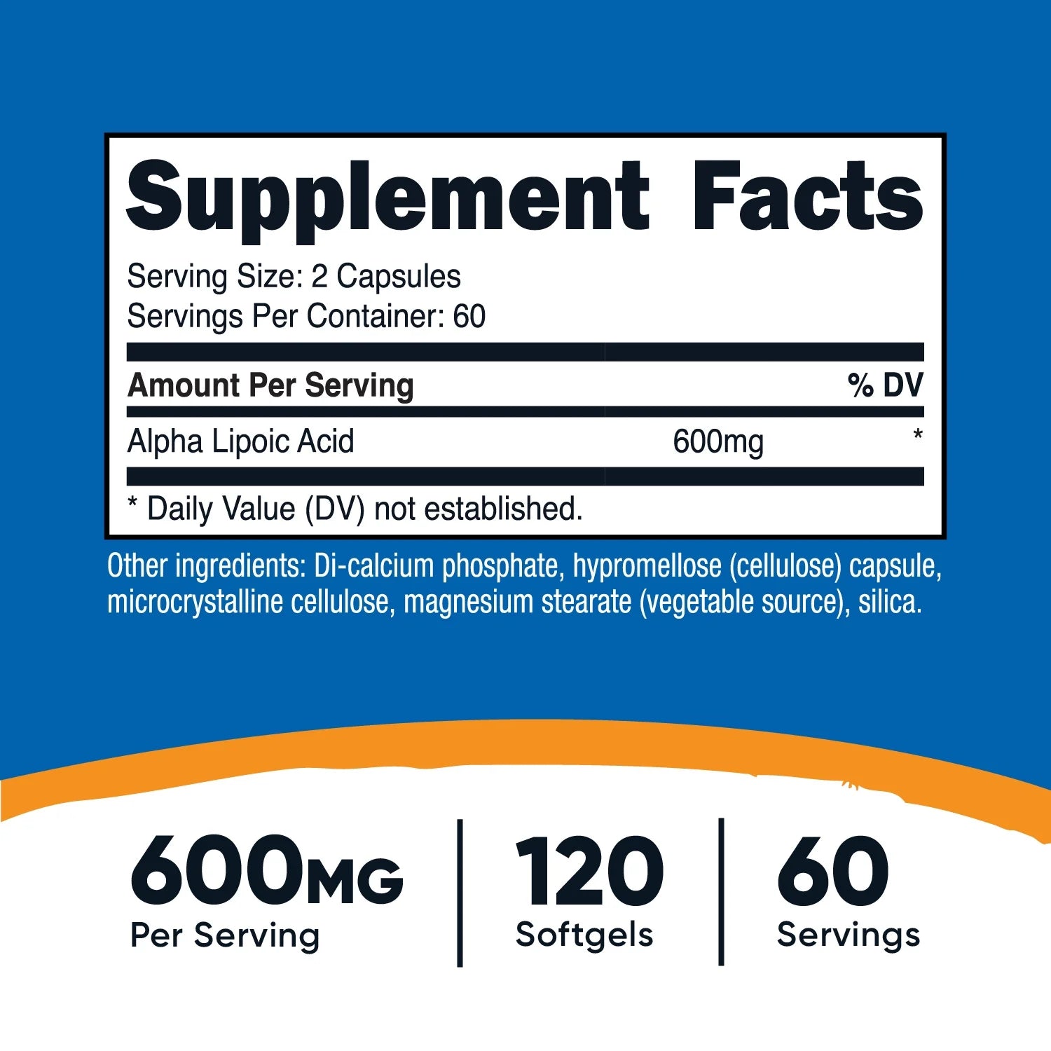 Alpha Lipoic Acid 600Mg per Serving 120 Capsules, 60 Servings - Non-Gmo Supplement